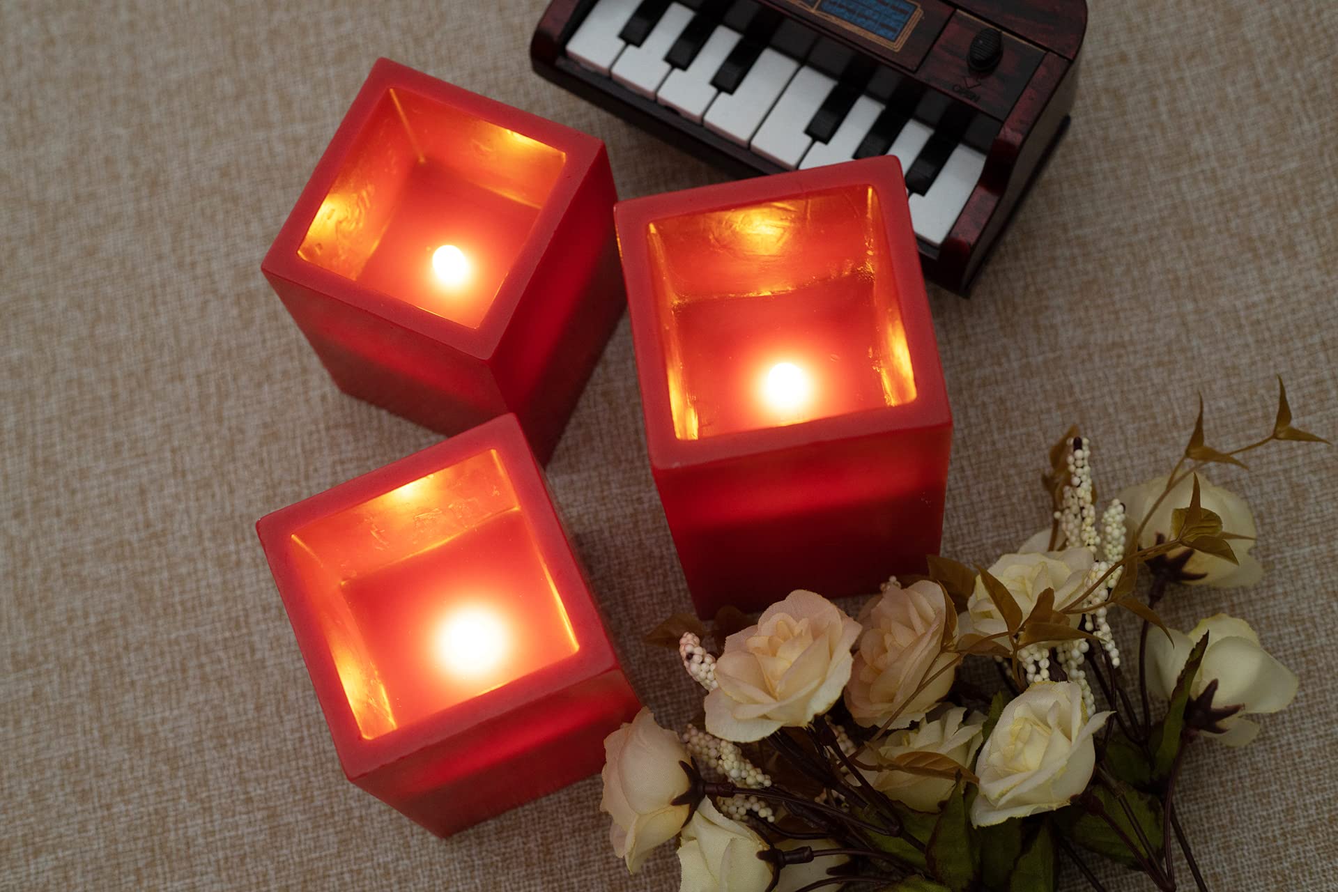 Amazon.co.jp : 赤い炎なしキャンドル 電池式 3個セット アイボリー