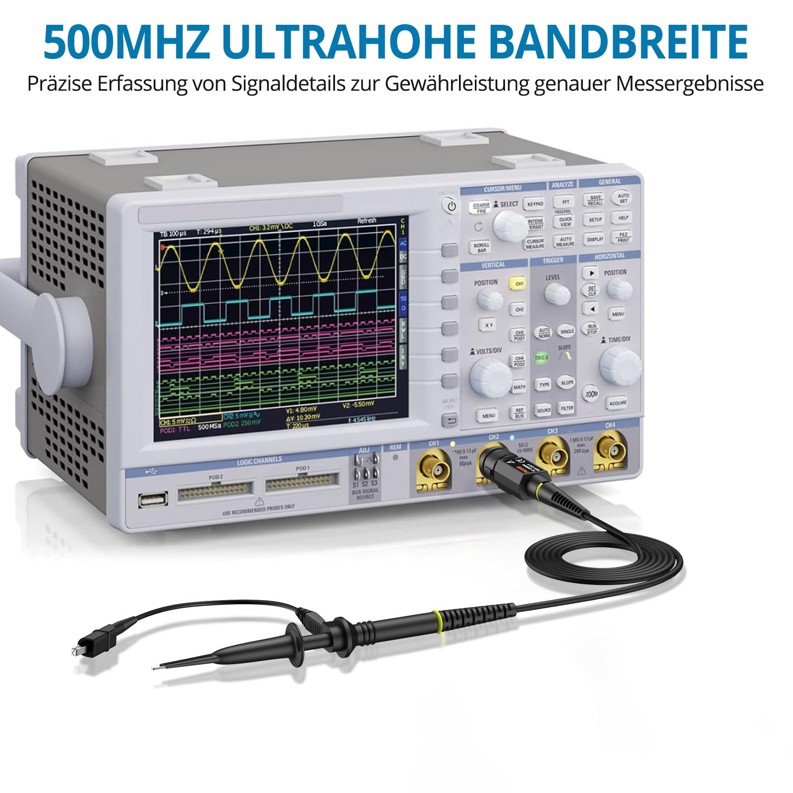 AUTOUTLET Osciloscopio Sonda Pasiva Clip 500MHz 10X Alta Precisión con Herramienta de Ajuste Kit de Accesorios