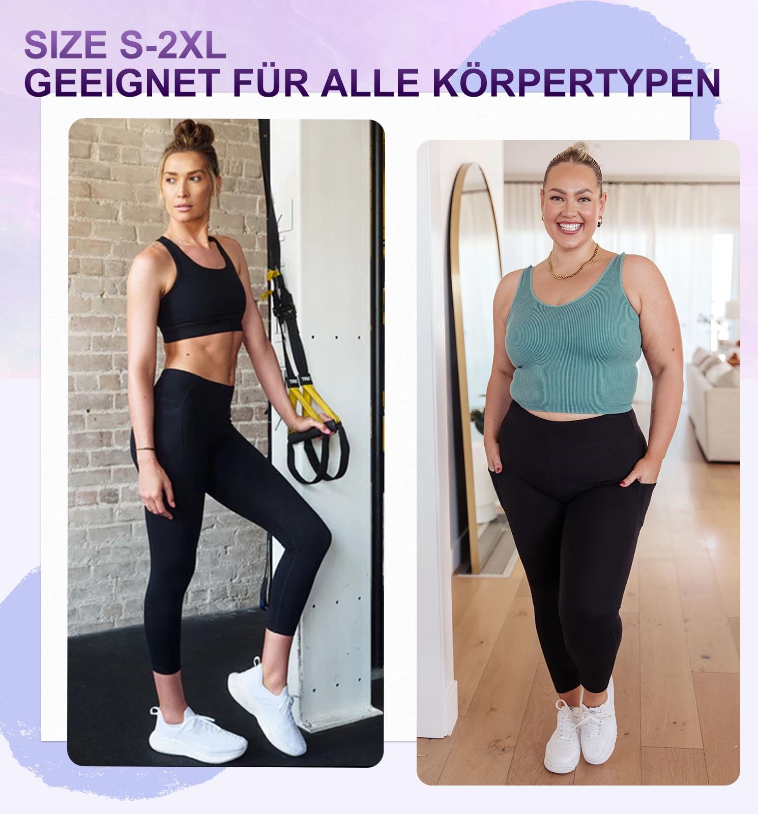 Leggings 3/4 Femme Pantalon de Sport, Jegging Taille Haute Femme Yoga Opaque Doux Capri Leggings avec Poches