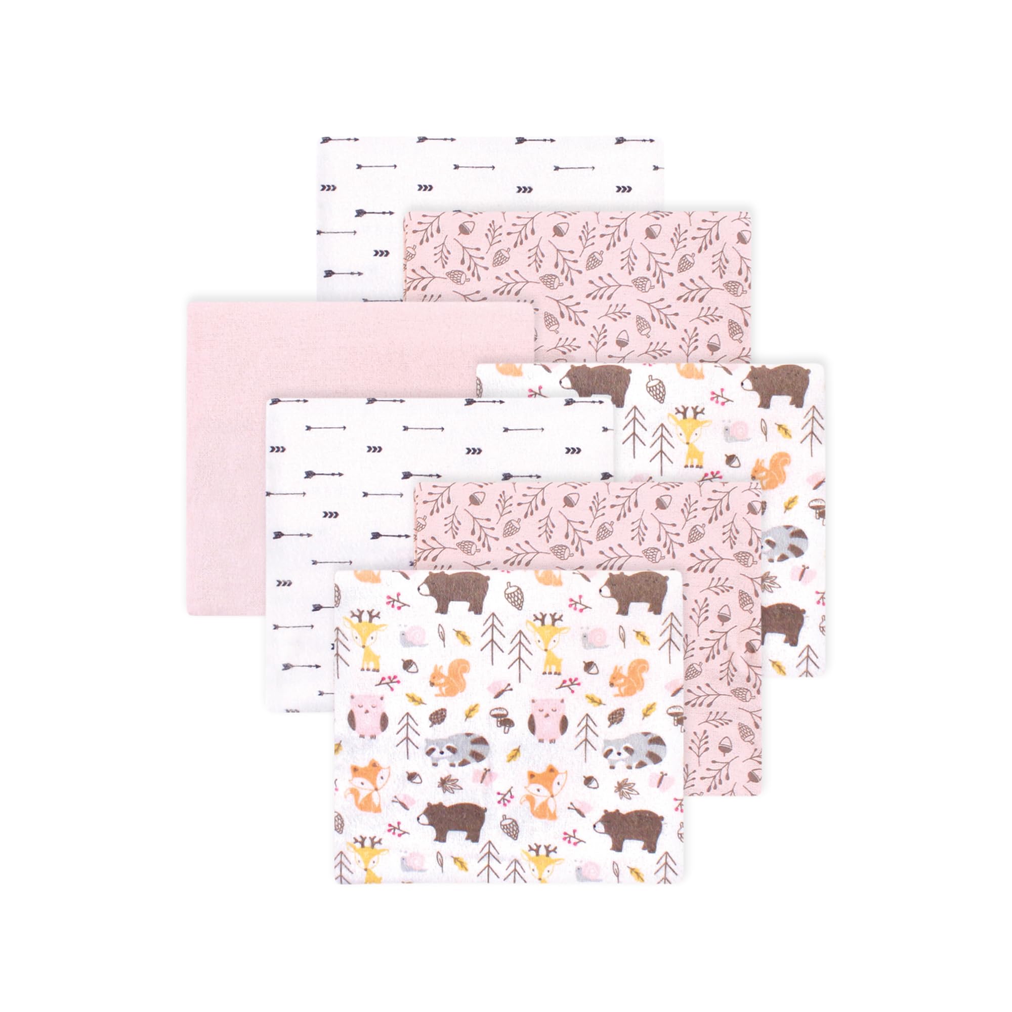 Little Treasure Hudson Baby Cotton Poly Flannel Receiving Blankets Multipack, Pink Pinecone, 30x30 inches