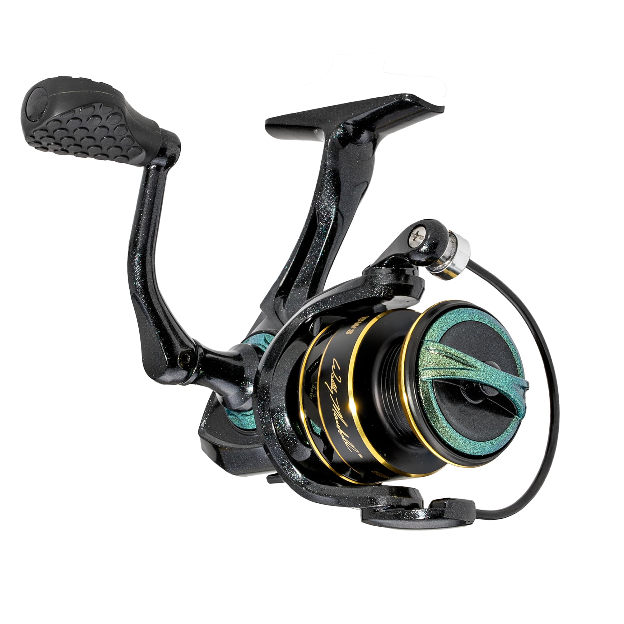 Lew's Wally Marshall Signature Series Spinning Fishing Reel, 5+1 Bearings, Graphite Frame and Rotor, Interchangeable Retrieve, Green/Gold