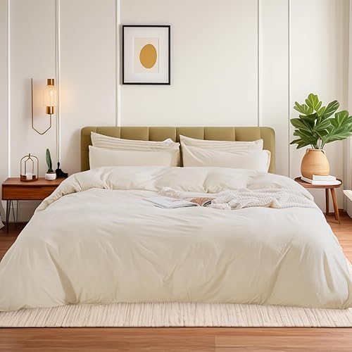 Miniatura 2 de NEXHOME PRO - Juego de funda de edredón, Súper King, 274 x 249 cm, algodón lavado 100 % orgánico, apariencia de lino, 3 piezas, cierre de