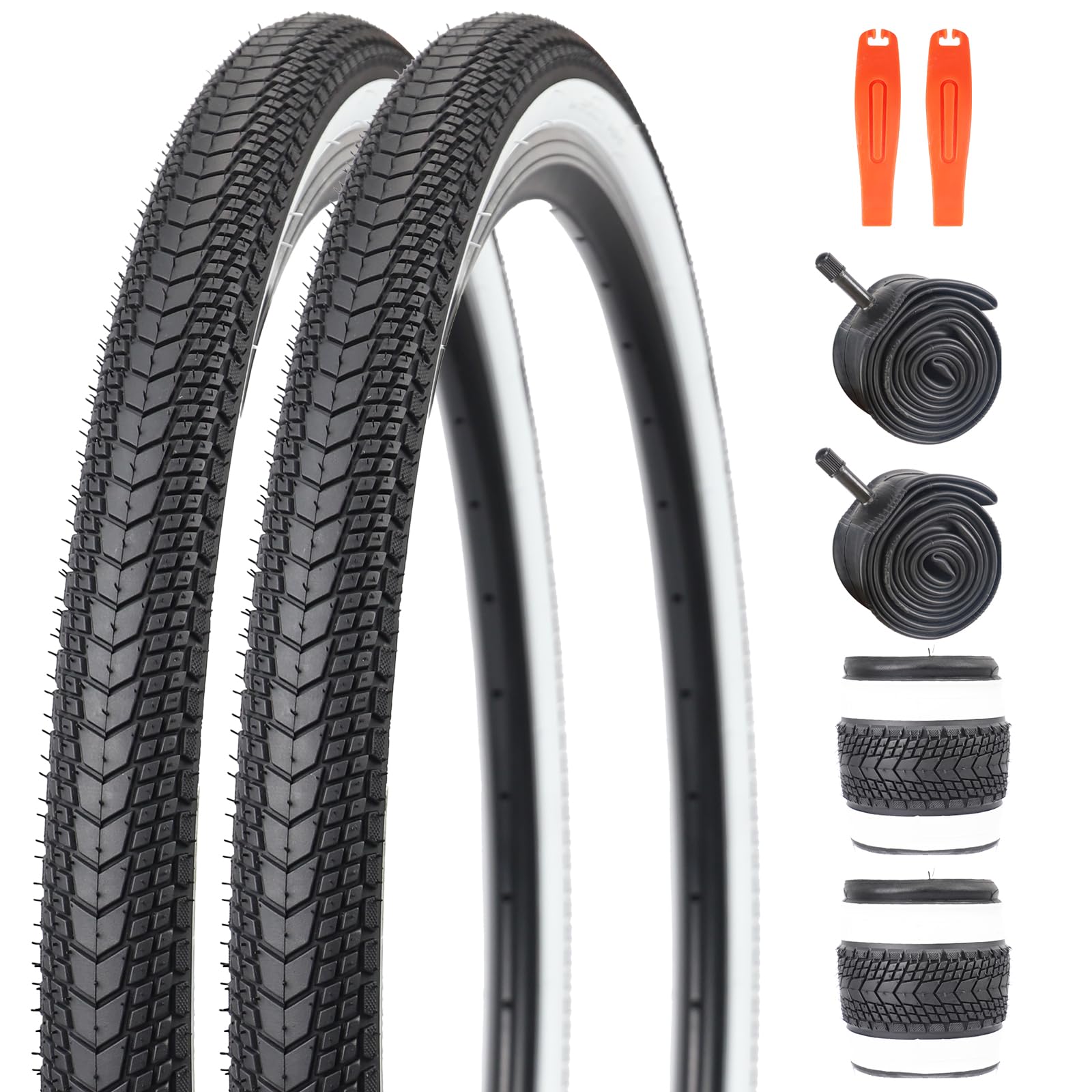WEEROCK 26 x 1.75 Inch Bike Tires Two Pack Bicycle White Wall Side Black Tires with 2 Pack Inner Tubes Folding Bead Tires Compatible with 26 Inch City Bike, Lady Bicycle, Cruiser Bikes