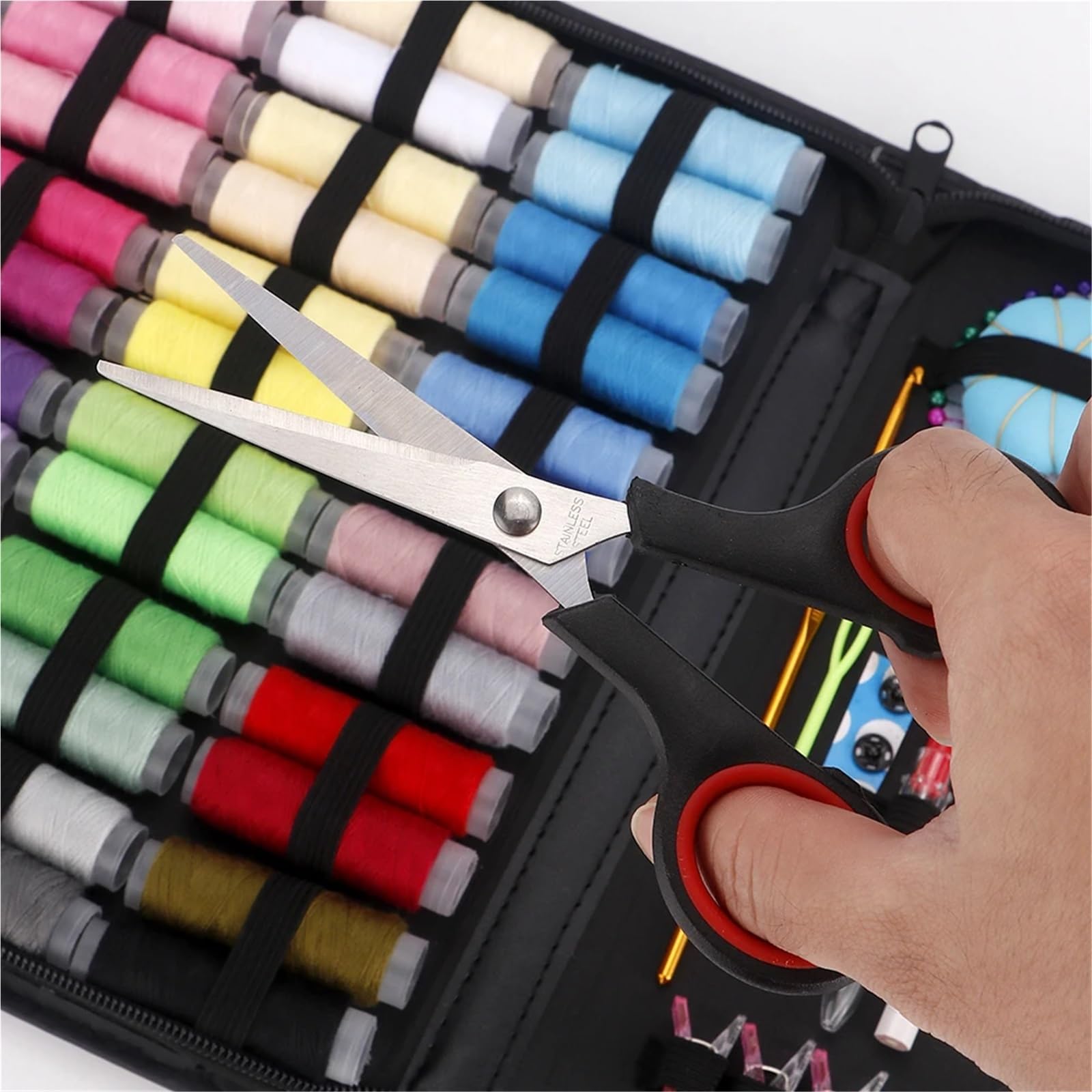 Kit de Costura Kit for Principiantes (Hilo Multicolor, Agujas, Tijeras y dedal). de reparación Emergencia Viaje. Accesorios Suministros Costura(A 280Pcs-1Set)