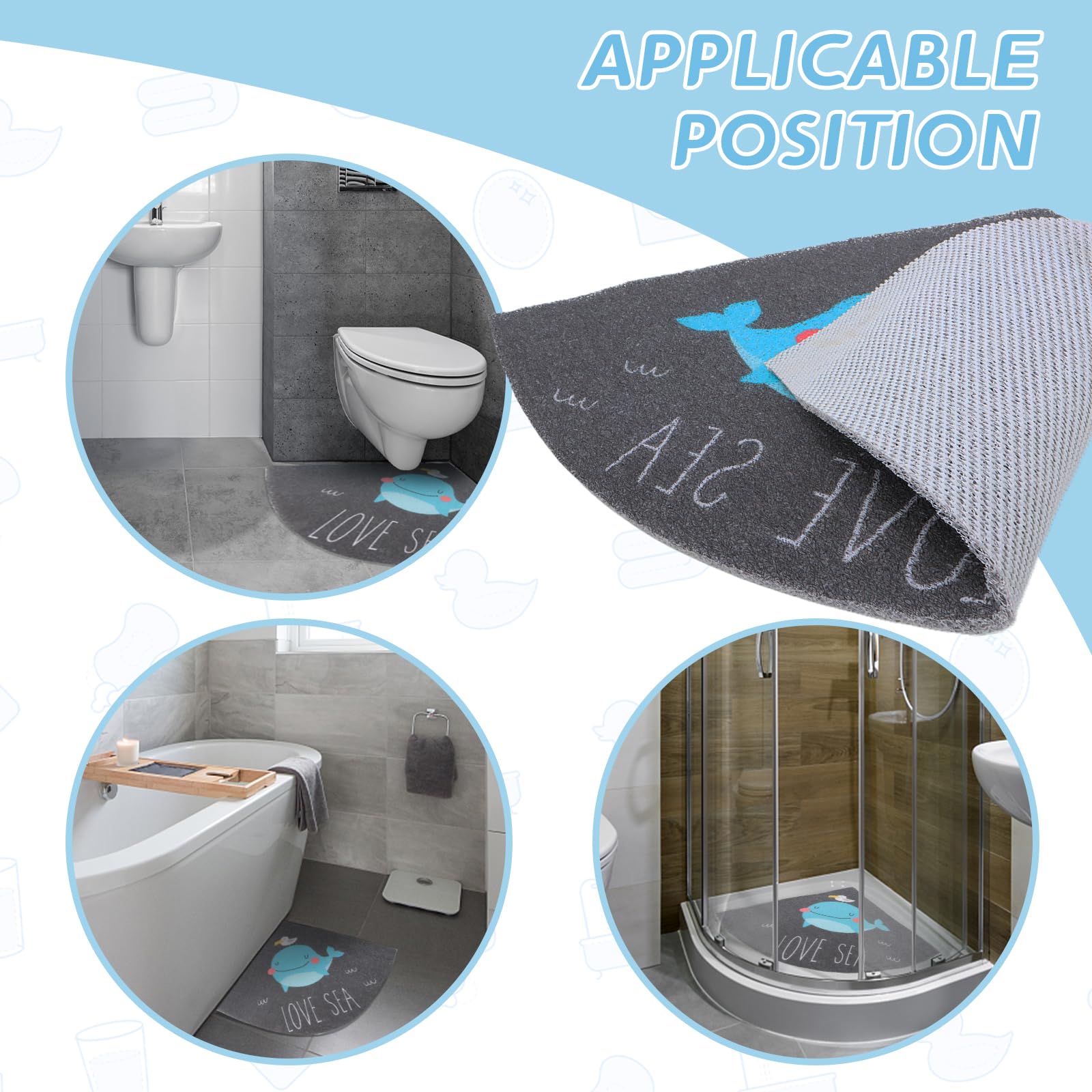 BWBIKE Tappetino Doccia Angolare Loofah, Tappetino Bagno Antiscivolo Antimuffa 60 x 60 cm, Tappetini Doccia per Doccia Interno Esterno, Tappetini Vasca Quadrante, Tappetino Bagno Settore Lavabile