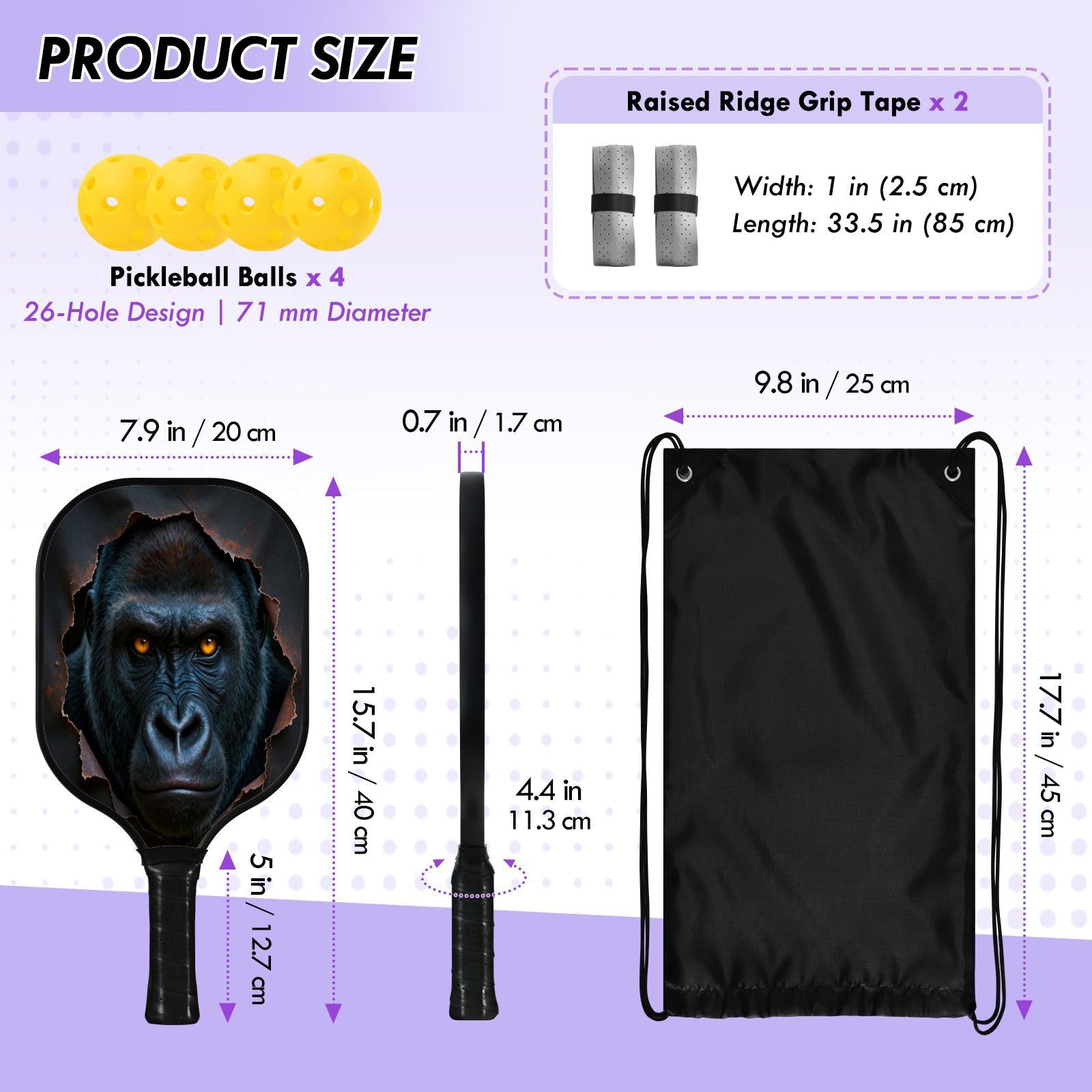 Wild Primate Face - Paleta de pickleball de carbono expandida Sweet Spot