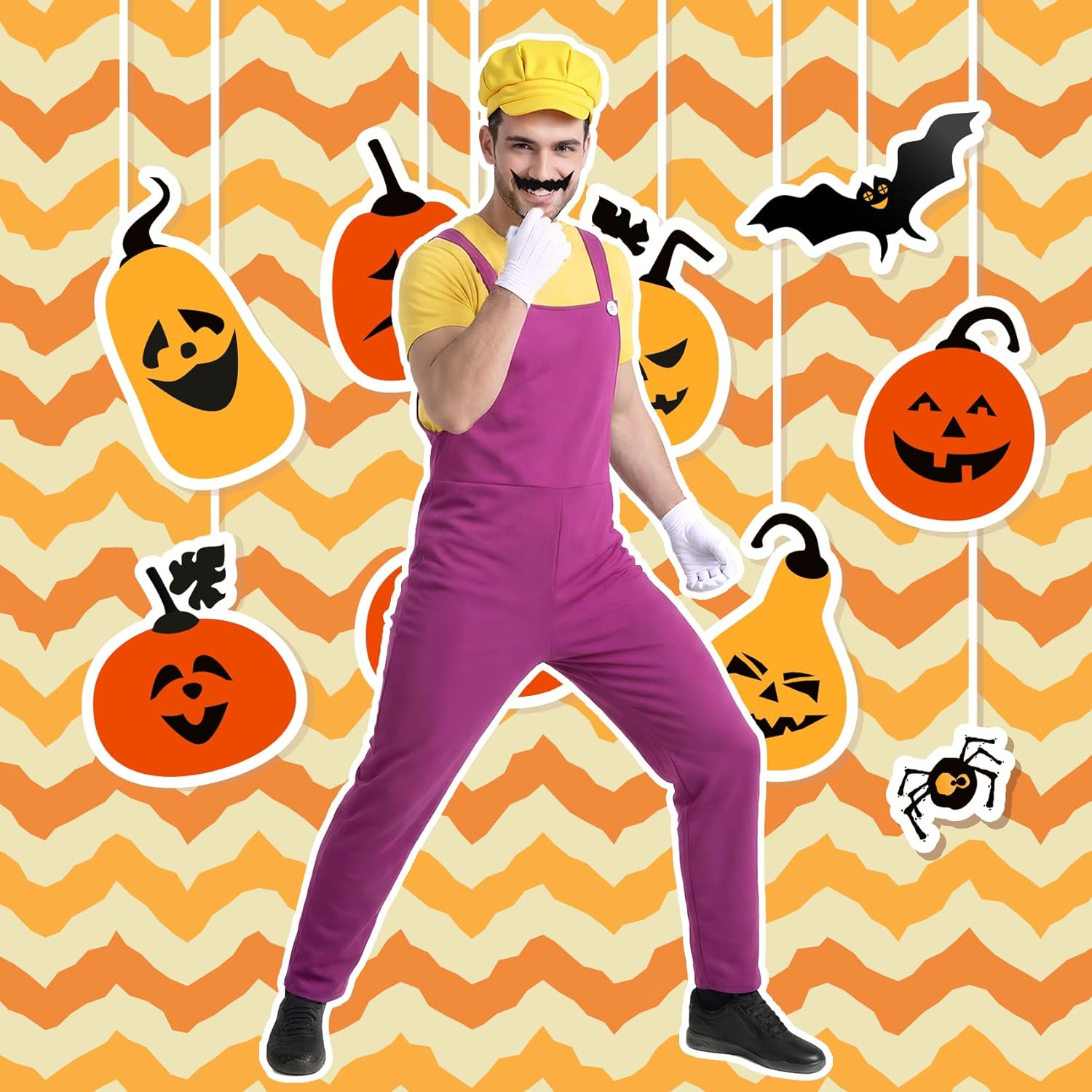 Halloween Costumes Yellow Plumber Cosplay Set Overall T Shirt Hat Gloves for Party Funny Costumes for Men