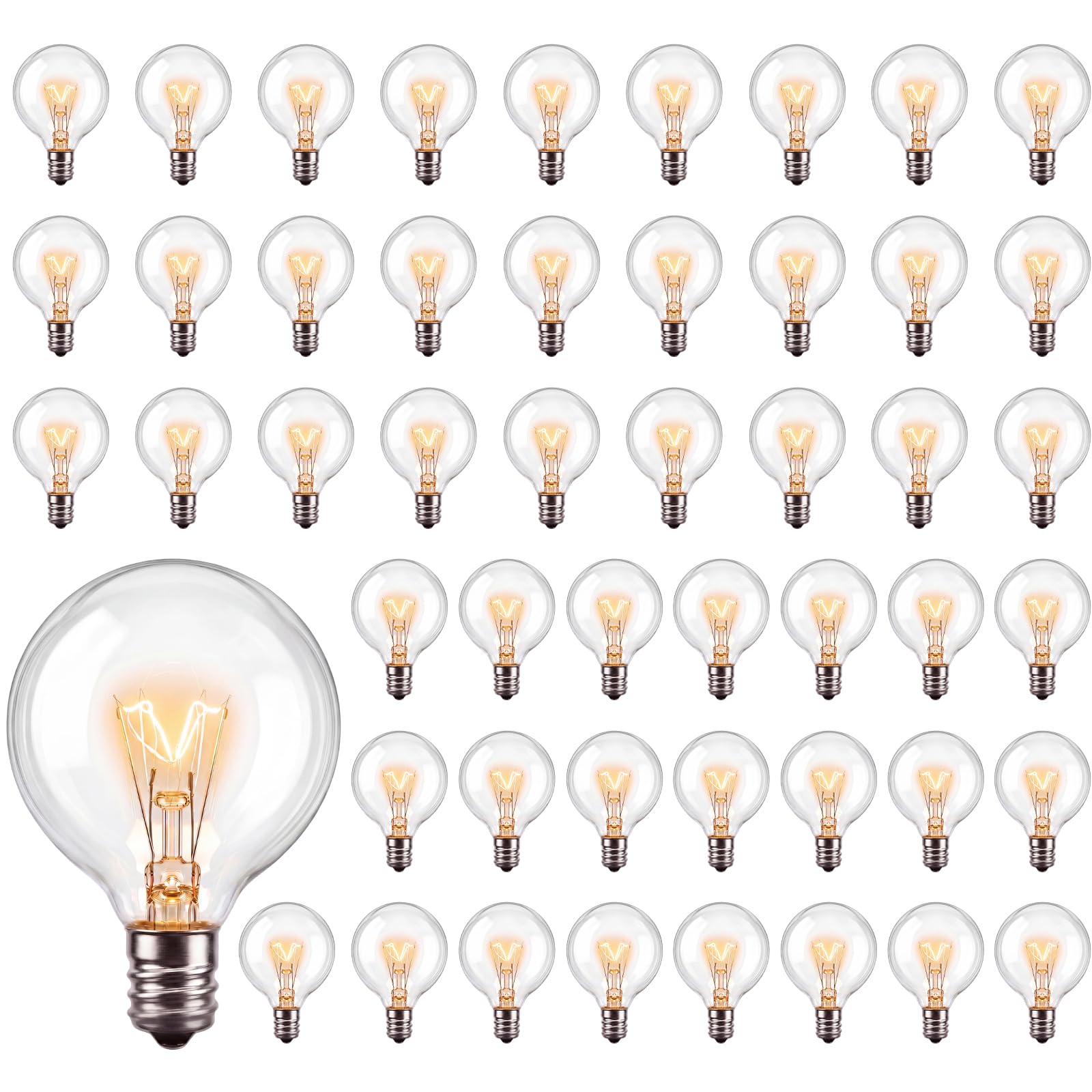 GOOTHY 50 Pack G40 Replacement Light Bulbs, 5W Incandescent Bulbs with E12 Candelabra Base, Clear Globe Replacement Light Bulbs for Outdoor String Lights Patio Backyard Garden Wedding Christmas Decor