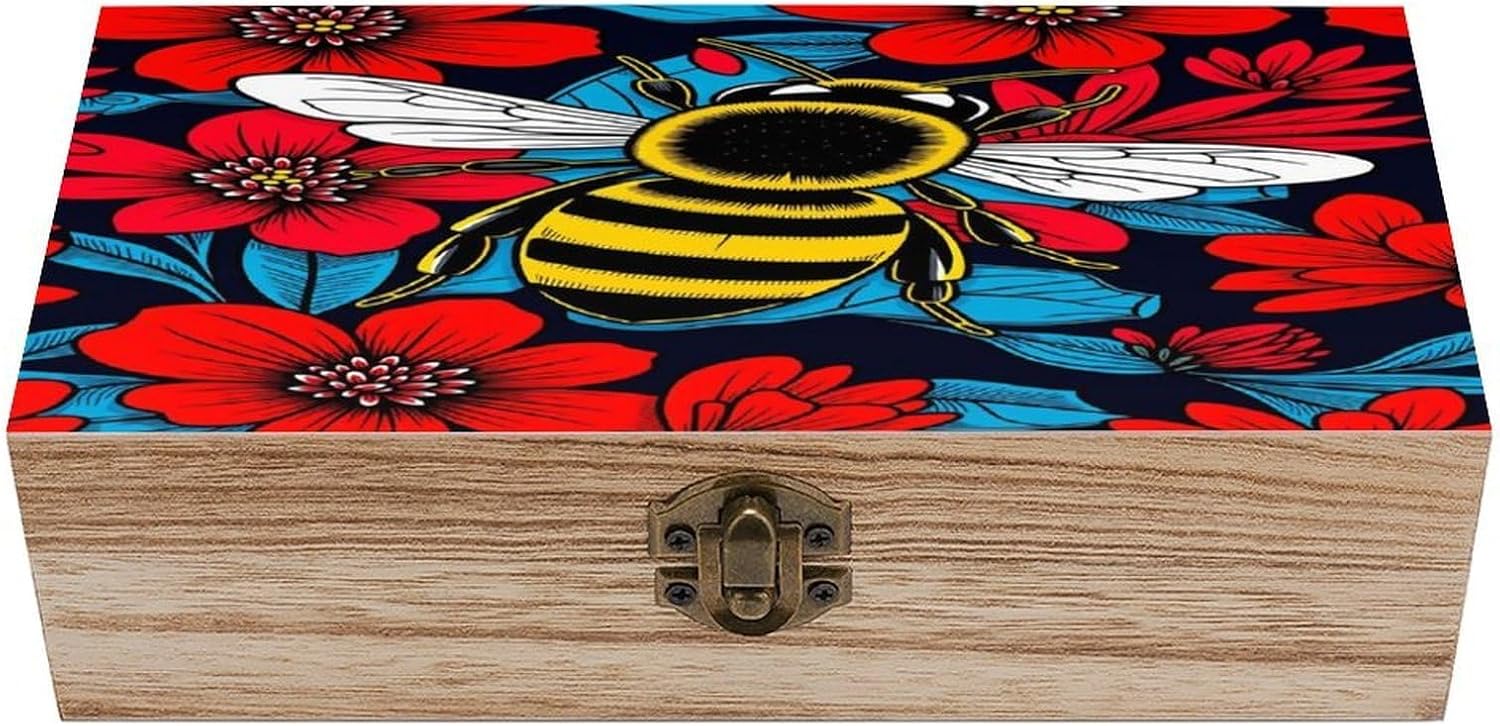 Bee Red Flowers Paint Jewelry Box