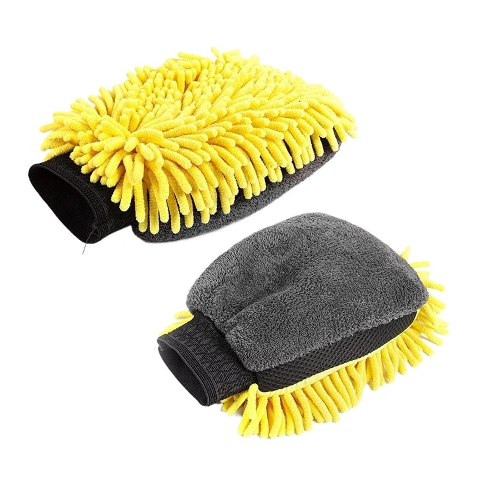 DYYEUAVT 2Pcs Soft Coral Car Wash Glove Anti-Scratch Multifunction Thick For Automotive Cleaning And Polishing(Jaune)