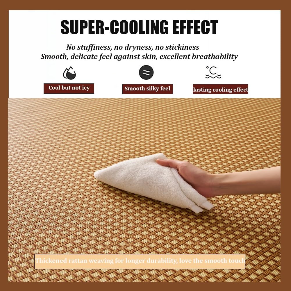 Tappetino Tatami Giapponese Tradizionale in bambù e Rattan Intrecciato, Materasso futon Giapponese Arrotolabile, Tappetino Gigante in Memory Foam for Meditazione e Gioco Zen(Hazel,150x200cm)