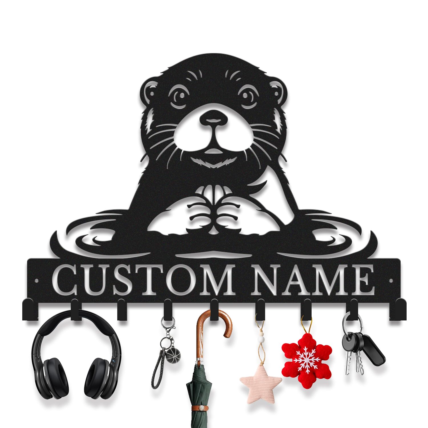 Avalox Style-3 Personalized Otter Key Holder With Key Hooks – Organizer For Entryway, Living Room, Woodland River Decor, Unique Key Rack For Keys, Leash, Lanyard (Style-3)