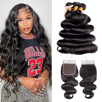 Longjia Hair Brazilian Body Wave Bundles With Closure 100% Unprocessed 8A Brazilian Virgin Human Hair Body Wave Bundles With 4x4 Lace Closure Hair Extension (16 18 20+14closure)