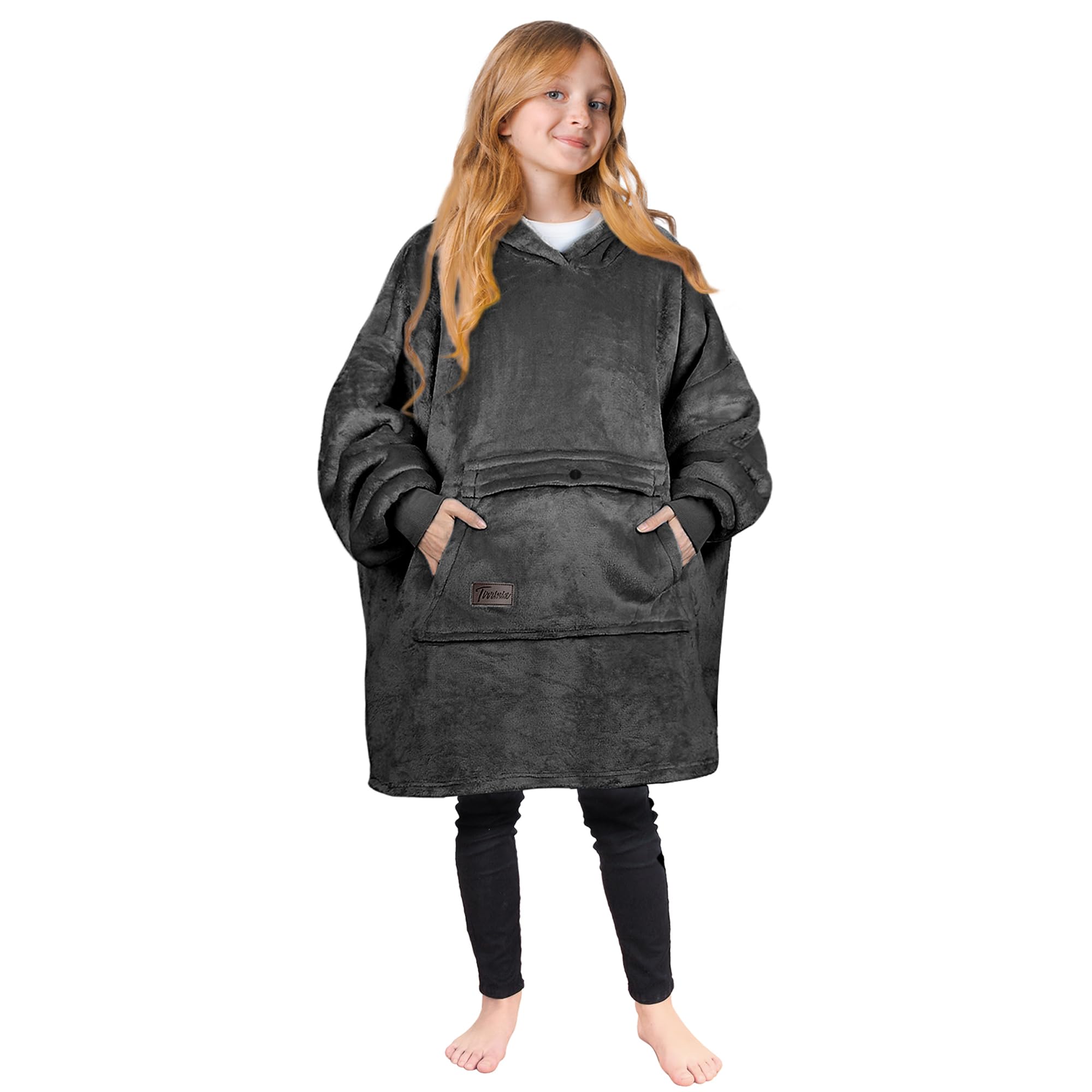Tirrinia Blanket Hoodie for kids, Oversized Wearable Blanket, Cartoon Hooded Sherpa Lined Blanket, Gift for Kids Teens, Youth. Grey