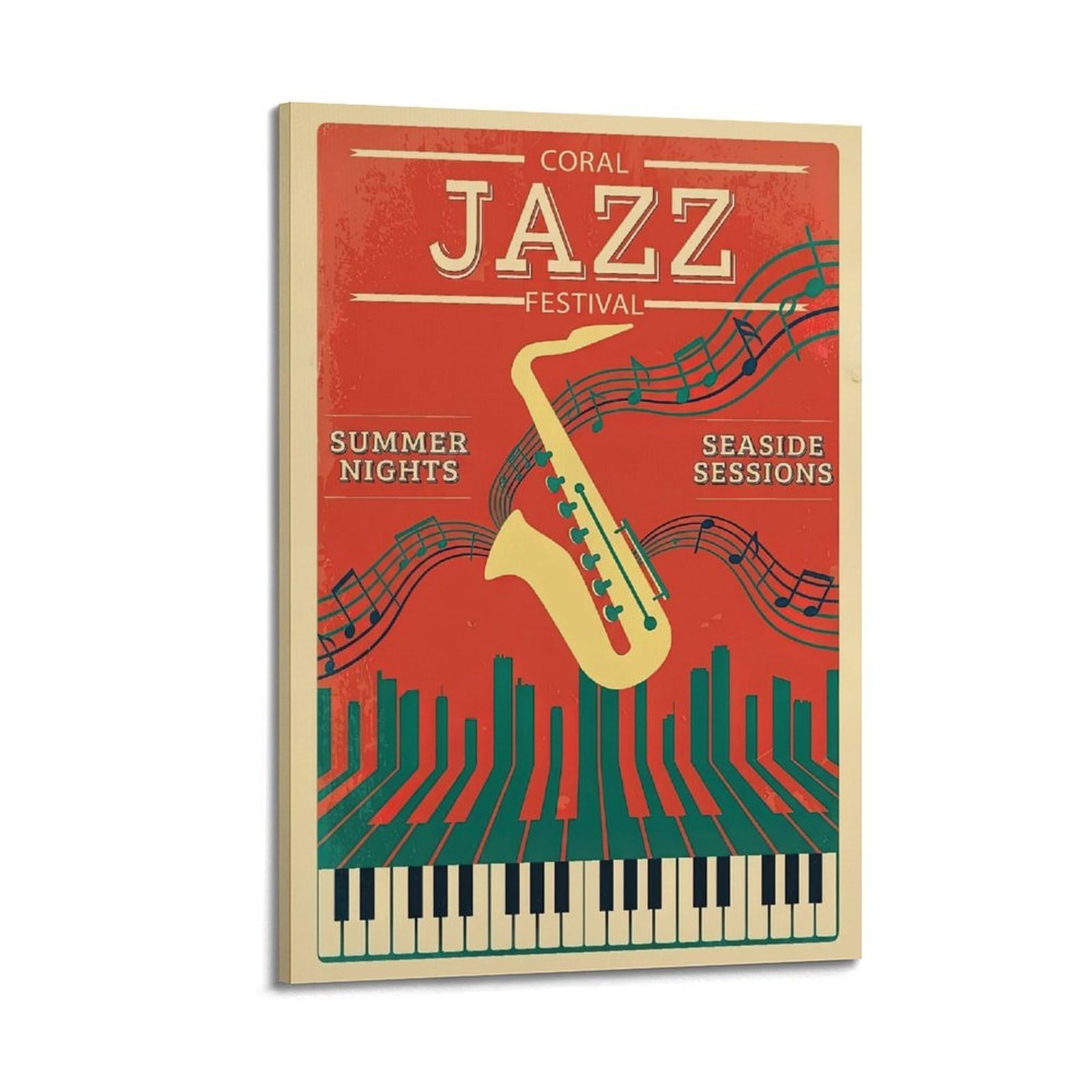 OKNGB Vintage Poster Jazz Saxophone Coastal Music Decorative Painting Canvas Art Picture 20x30inch(50x75cm)
