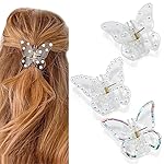 Canitor Butterfly Claw Clips 3Pcs: Butterfly Hair Clips for Women - Clear, Pearl - Thick, Thin Hair - Elegant, Medium Size