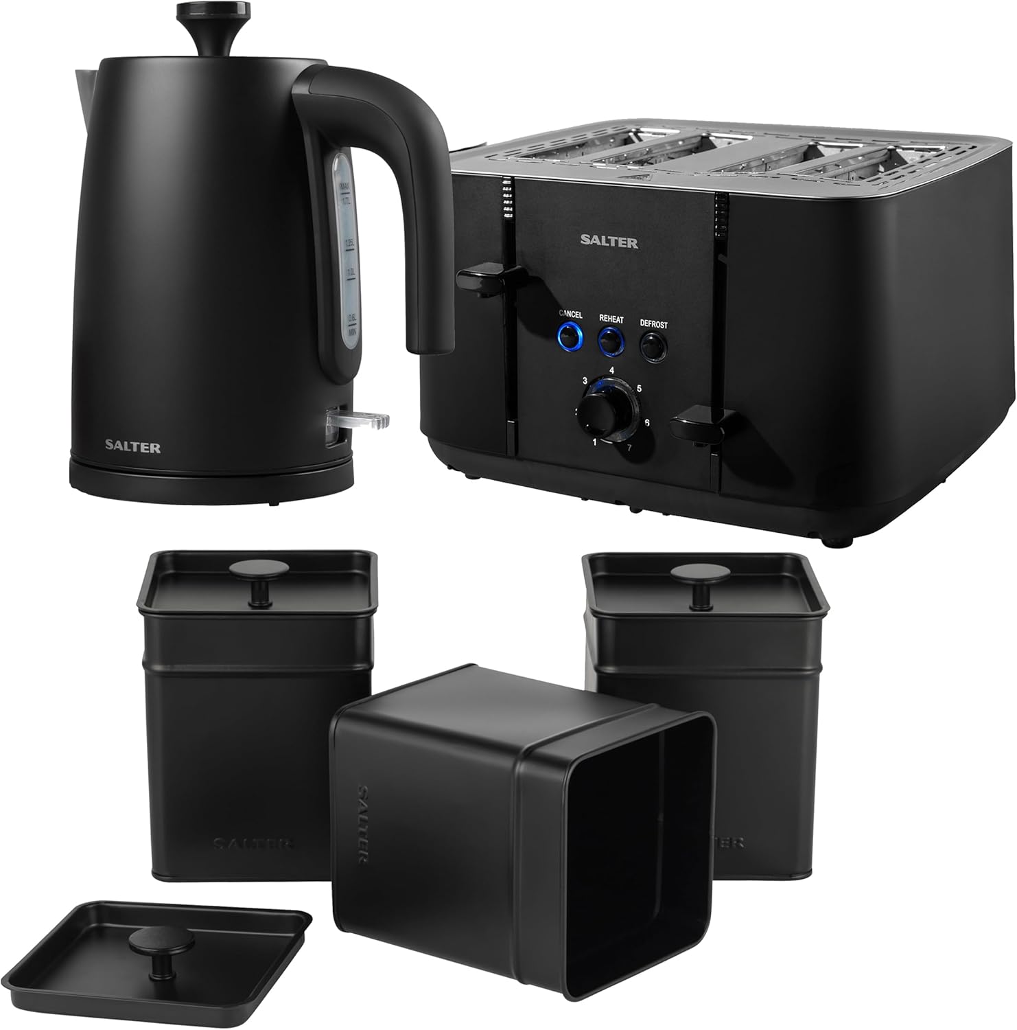Salter COMBO8685 Kuro Kettle and Toaster Set With Storage Canisters