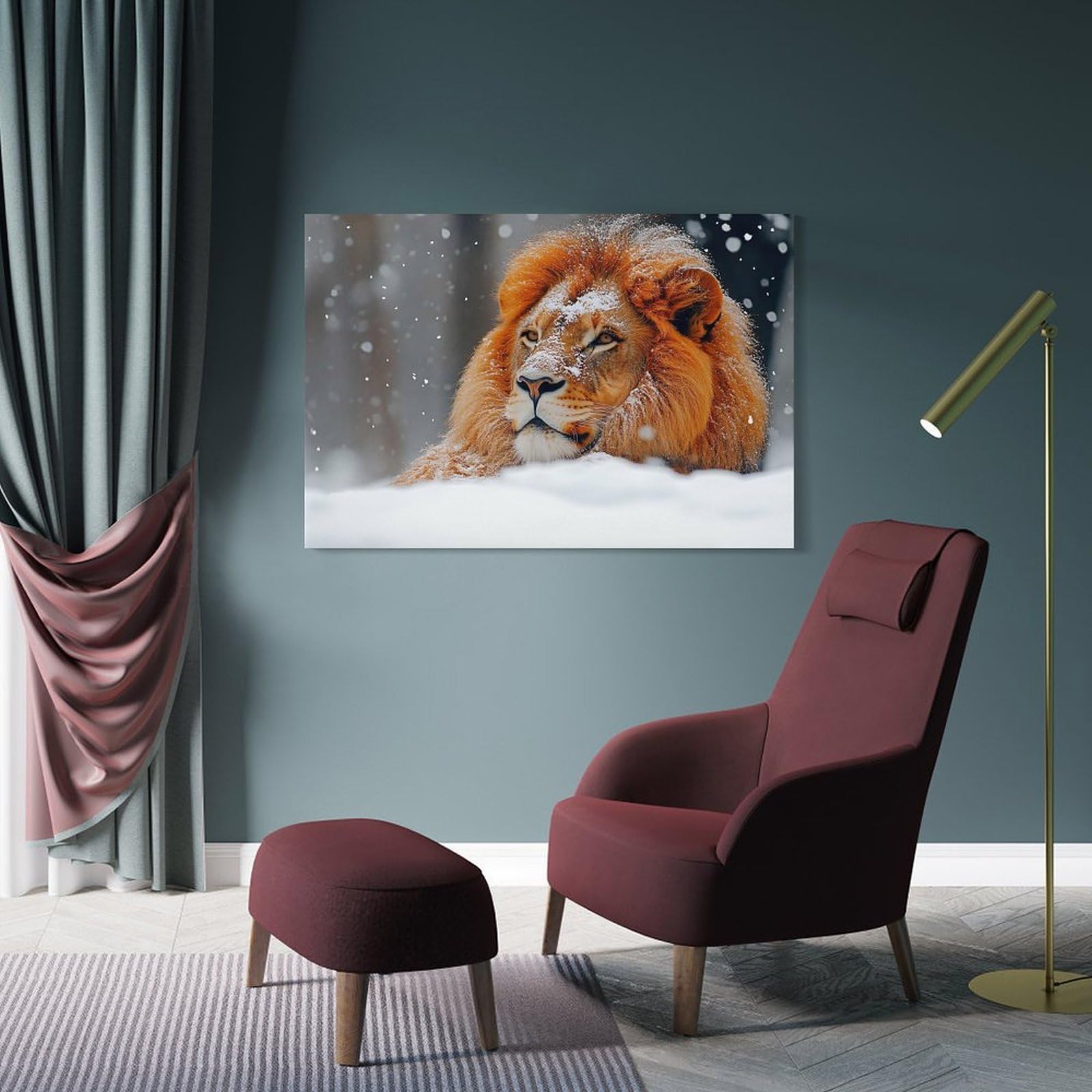 Junmoney Decorative Wall Artwork Lion in Winter, 24x36inch(60x90cm), for Corridors, Hallways Or Apartment Entries, Wall Decor to Refresh Empty Corners
