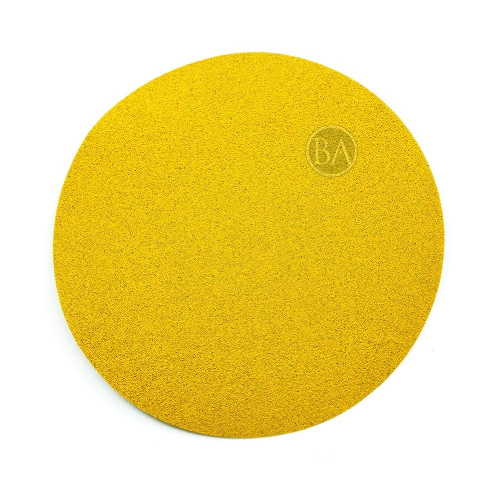 Benchmark Abrasives 6 Inch Sanding Discs Hook and Loop, Aluminum Oxide Stearated Gold No Hole Adhesive Sandpaper for Surface Blending, Automotive - Orbital Sander Sandpaper (50 Discs), 320 Grit