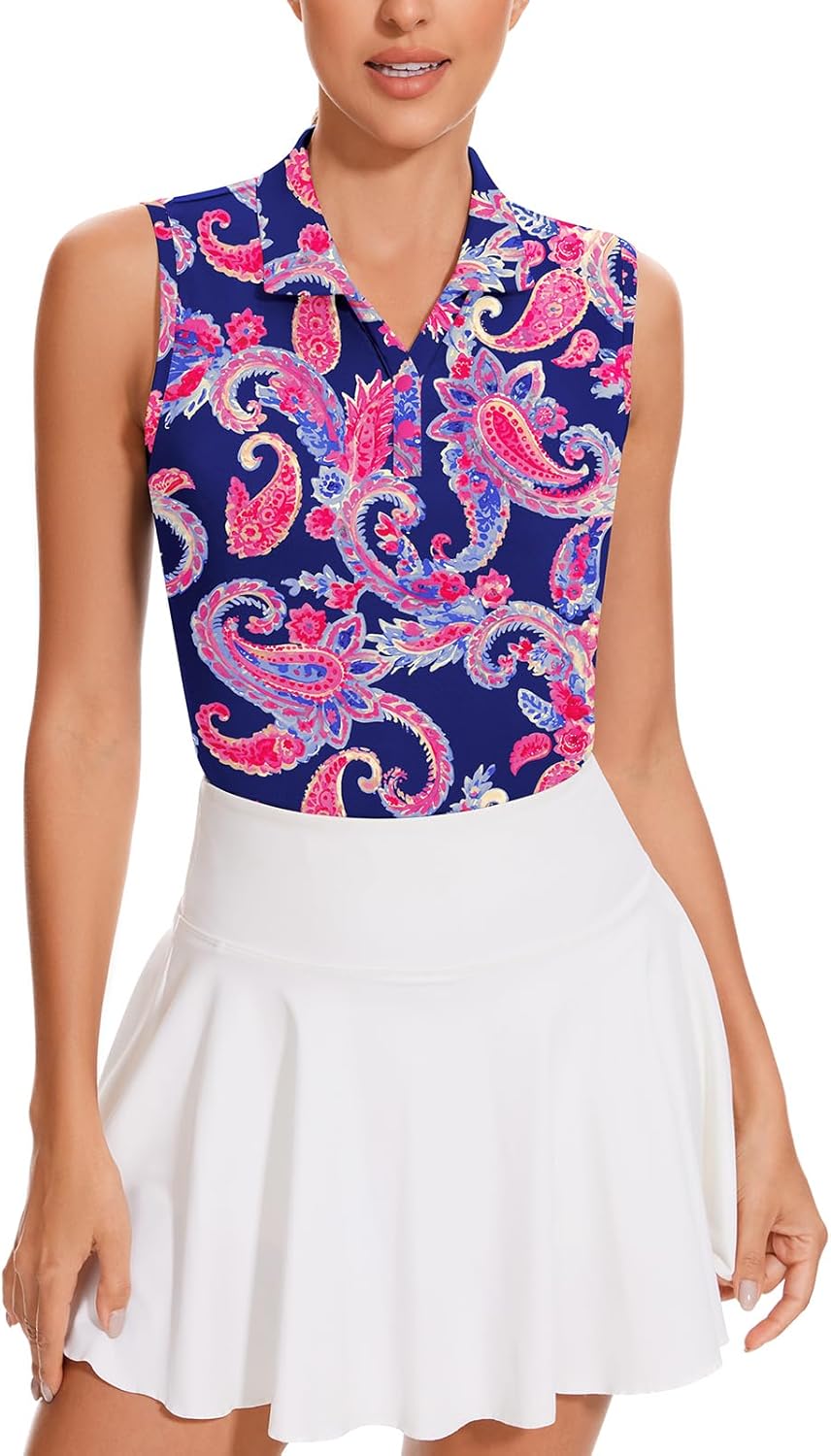 Soneven Women's Sleeveless Golf Shirts V Neck Button Golf Tank Tops Quick Dry Tennis Tops Pickleball Shirts - Image 3