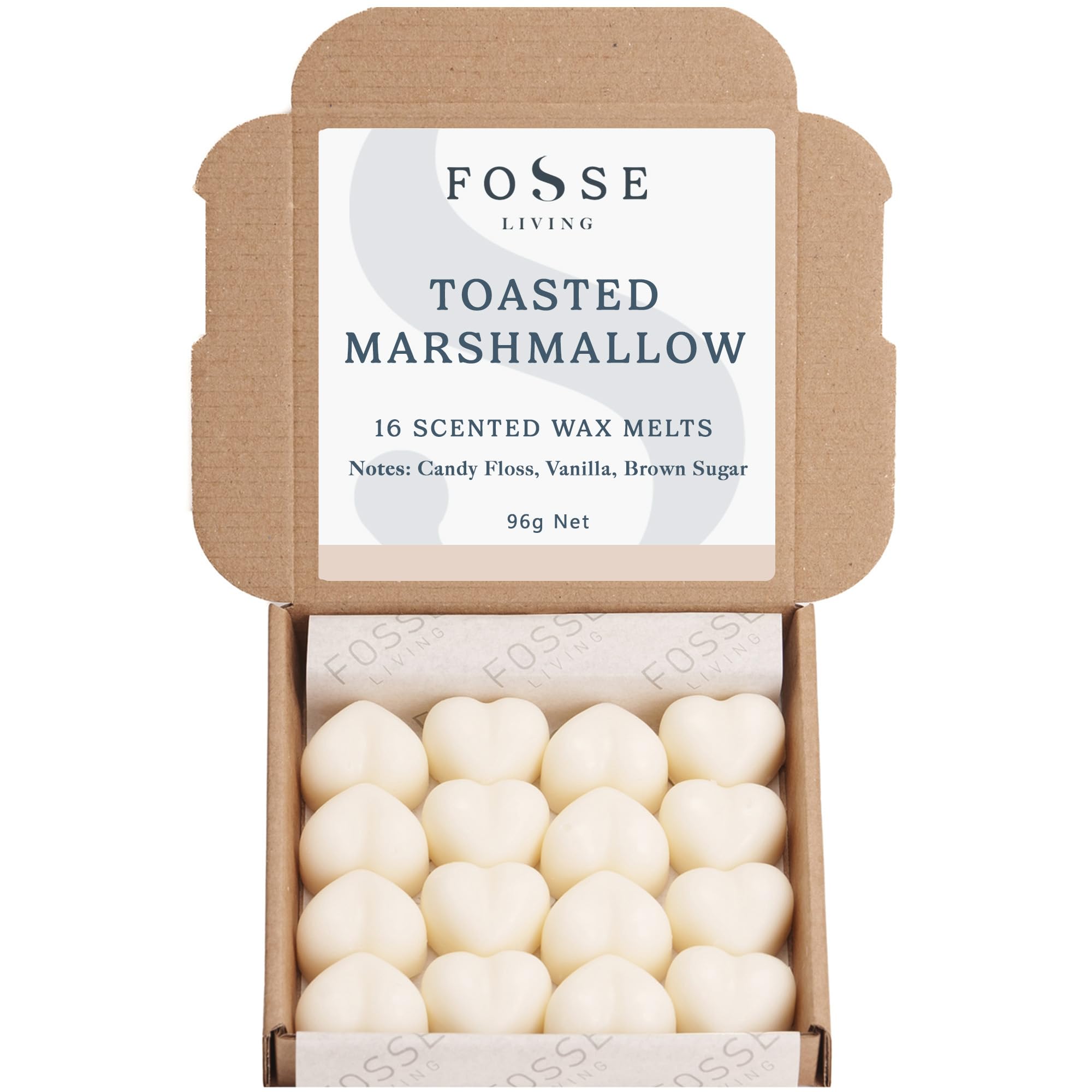 Toasted Marshmallow Soy Wax Melts 16 Pack | Sweet, Warm & Campfire Cosy | Natural, Vegan & Plastic Free | Up to 96 Hrs Scent | Pet Safe | Handmade in UK โ Fosse Living โ image 1