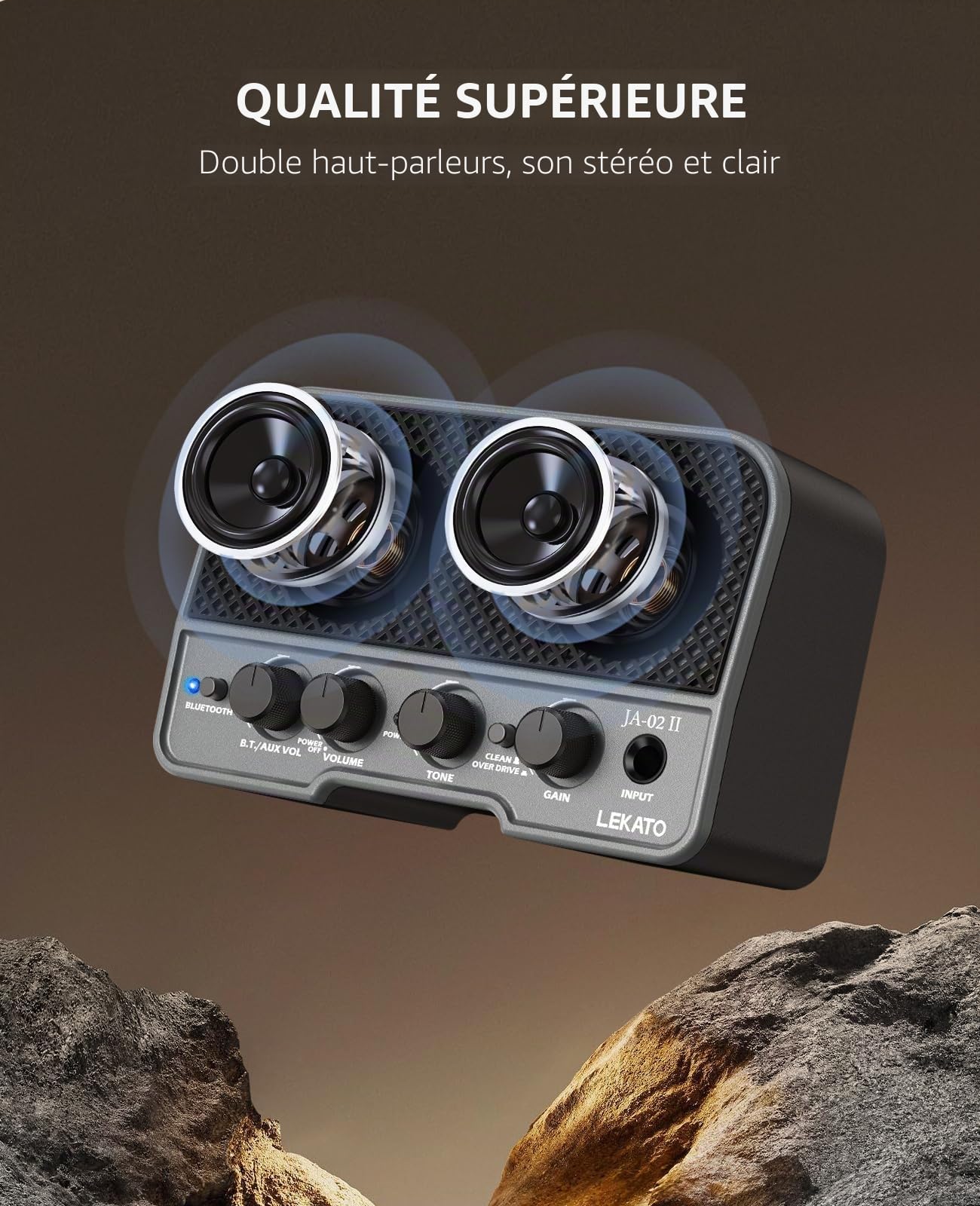 LEKATO Mini amplificateur de guitare électrique portable 2 x 5 W alimenté par piles avec effets Clean/Overdriver, Bluetooth 5.0, petit ampli pour la pratique quotidienne et les fêtes musicales (noir)