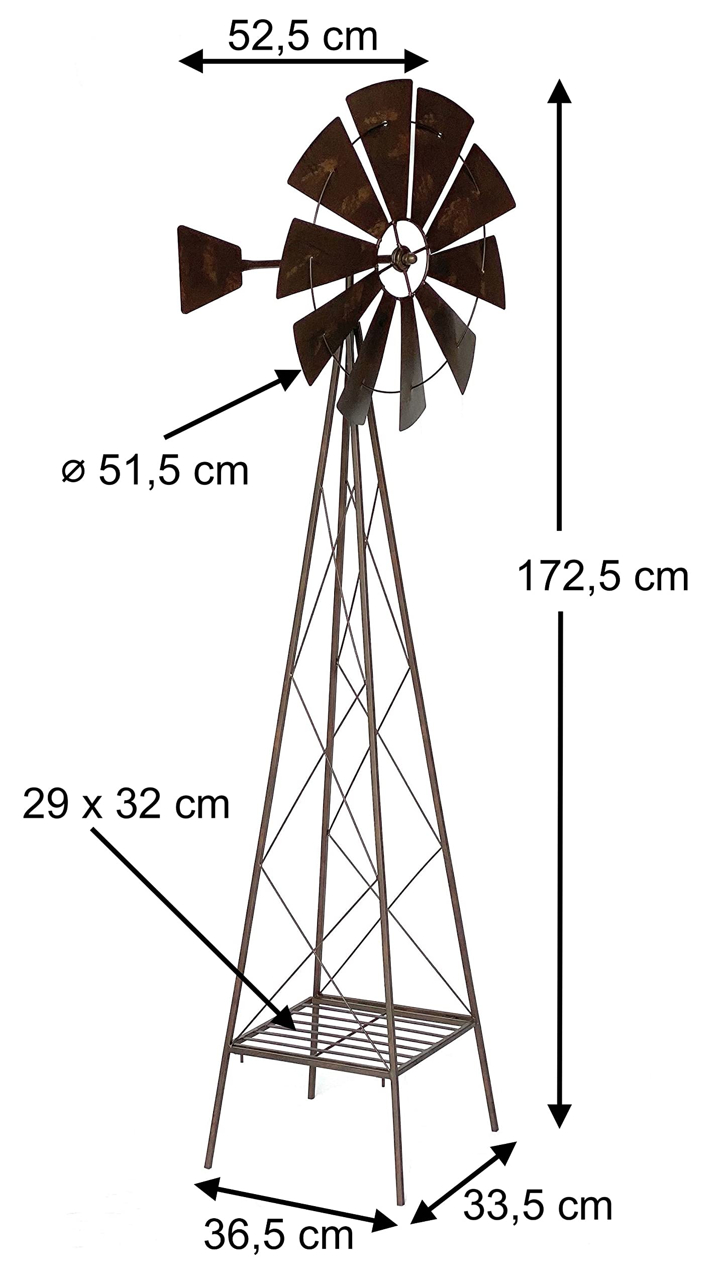DanDiBo Molinillo de viento de metal, 170 cm, con rodamiento de bolas, marrón, para jardín, 96019, resistente a la intemperie, decoración de jardín