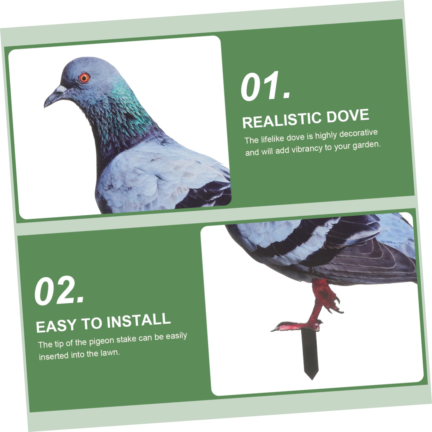 Decorazione da Giardino per Esterni 2 Pezzi Piccione Acrilico Resistente alle Intemperie Design Realistico per Decorazione Natalizia e Compleanni