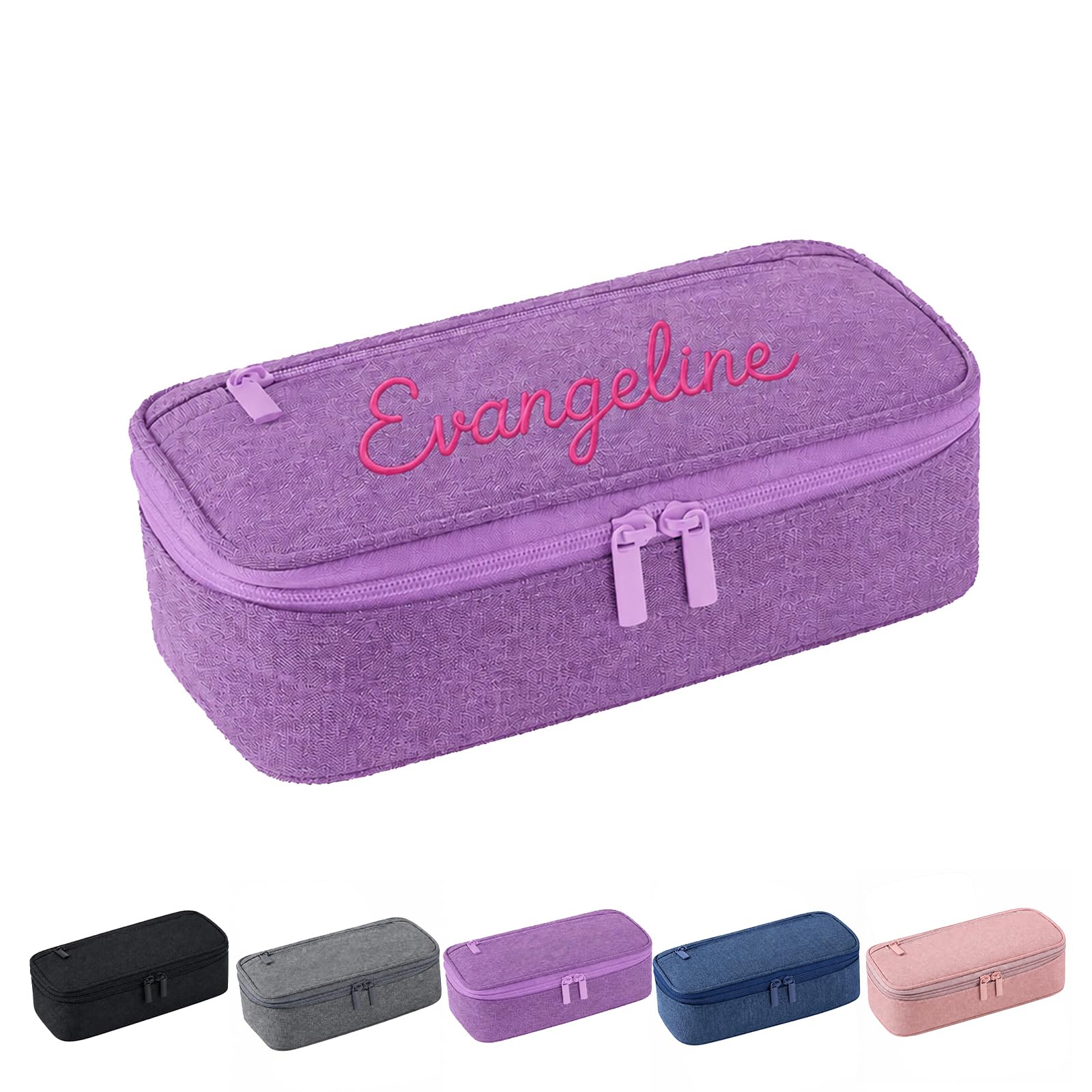 Personalised Pencil Case, Big Capacity Canvas Pencil Pouch for Girls (Purple)