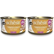 Schesir, Tonnetto con Pollo in Brodo, Alimento Umido Completo per Gatti, con Vitamine Aggiunte, 100% Filetti Naturali, 12 lattine da 85g (Confezione da 2)