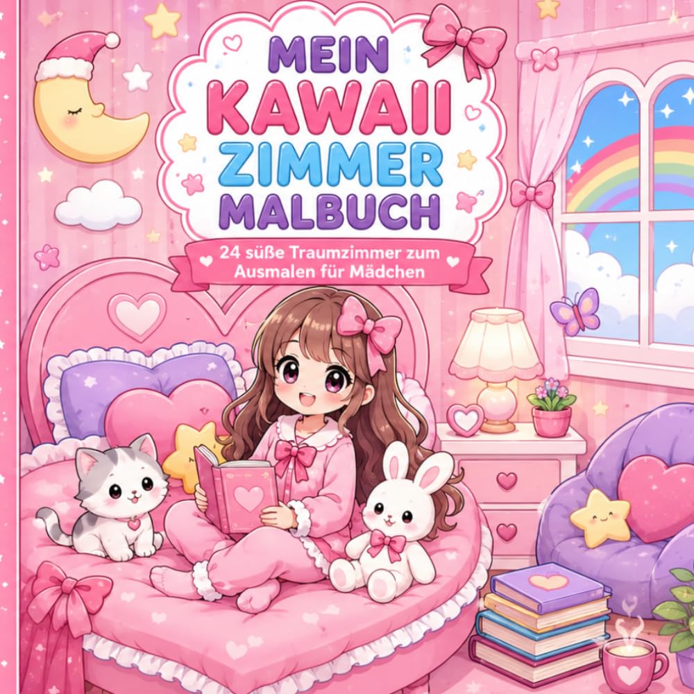 Mein Kawaii Zimmer Malbuch: 24 süße Traumzimmer zum Ausmalen für Mädchen – Entdecke gemütliche Kawaii-Zimmer mit Katzen, Einhörnern, Prinzessinnen, ... vielen weiteren liebevoll gestalteten Motiven