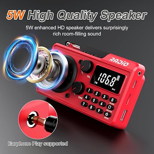 Miniatura 8 de Radio portátil AM FM 1500mAh recargable con la mejor recepción, radio de onda corta transistor, altavoz inalámbrico Bluetooth, con pantalla LCD