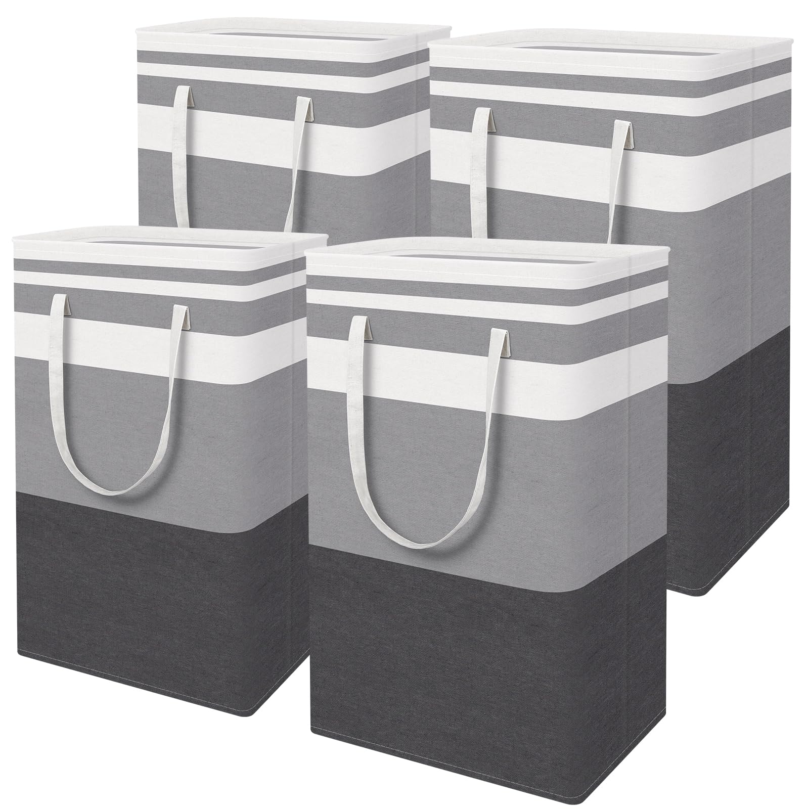 HomeHacks Confezione da 4 grandi cesti portabiancheria, impermeabili, autoportanti, pieghevoli, con manici estesi, per vestiti, giocattoli, dormitorio e famiglia (grigio sfumato, 88 L)