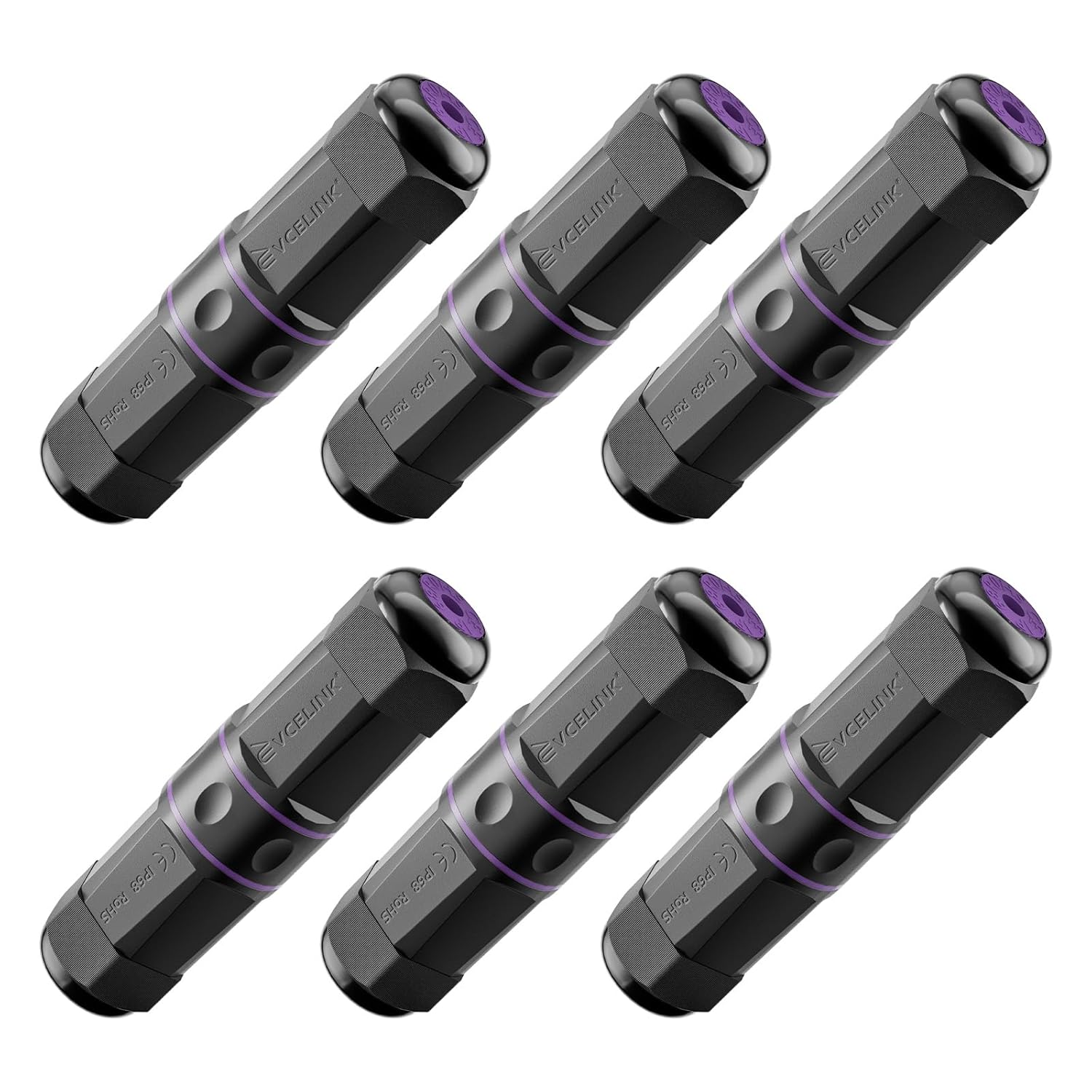 VCELINK IP68 Waterproof RJ45 Coupler (4.43in) - 1000Mbps Shielded Outdoor Ethernet Extender, Tool-Free Cat6/5e/5 PoE+ Compatible, 6-Pack