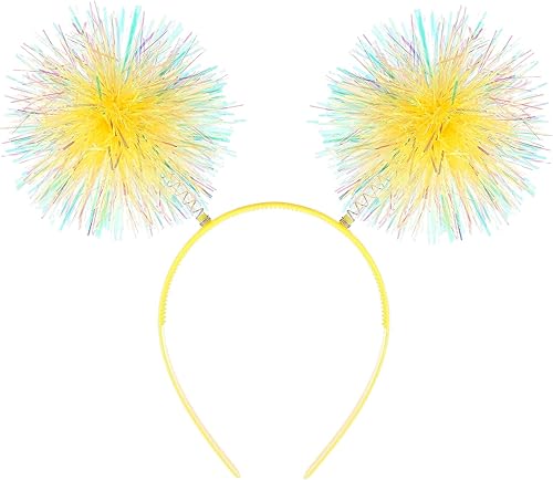 Miniatura 9 de WLLHYF Diadema con tiras de aluminio con pompones, diadema de oropel a la moda, bola esponjosa, lazo para el cabello, accesorios para el cabello
