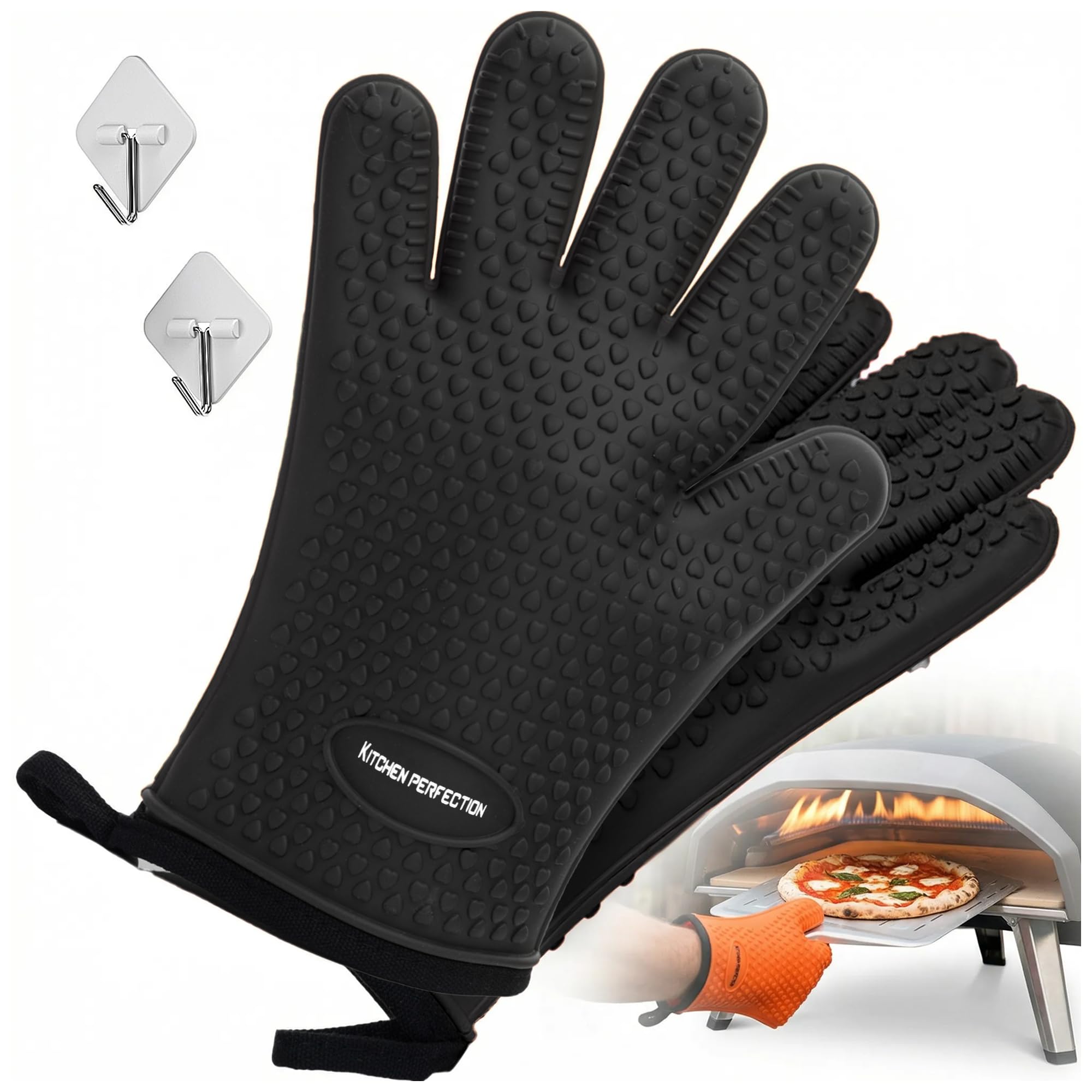 KITCHEN PERFECTION Silicone Pizza Oven Gloves - Heat Resistant Oven Mitts
