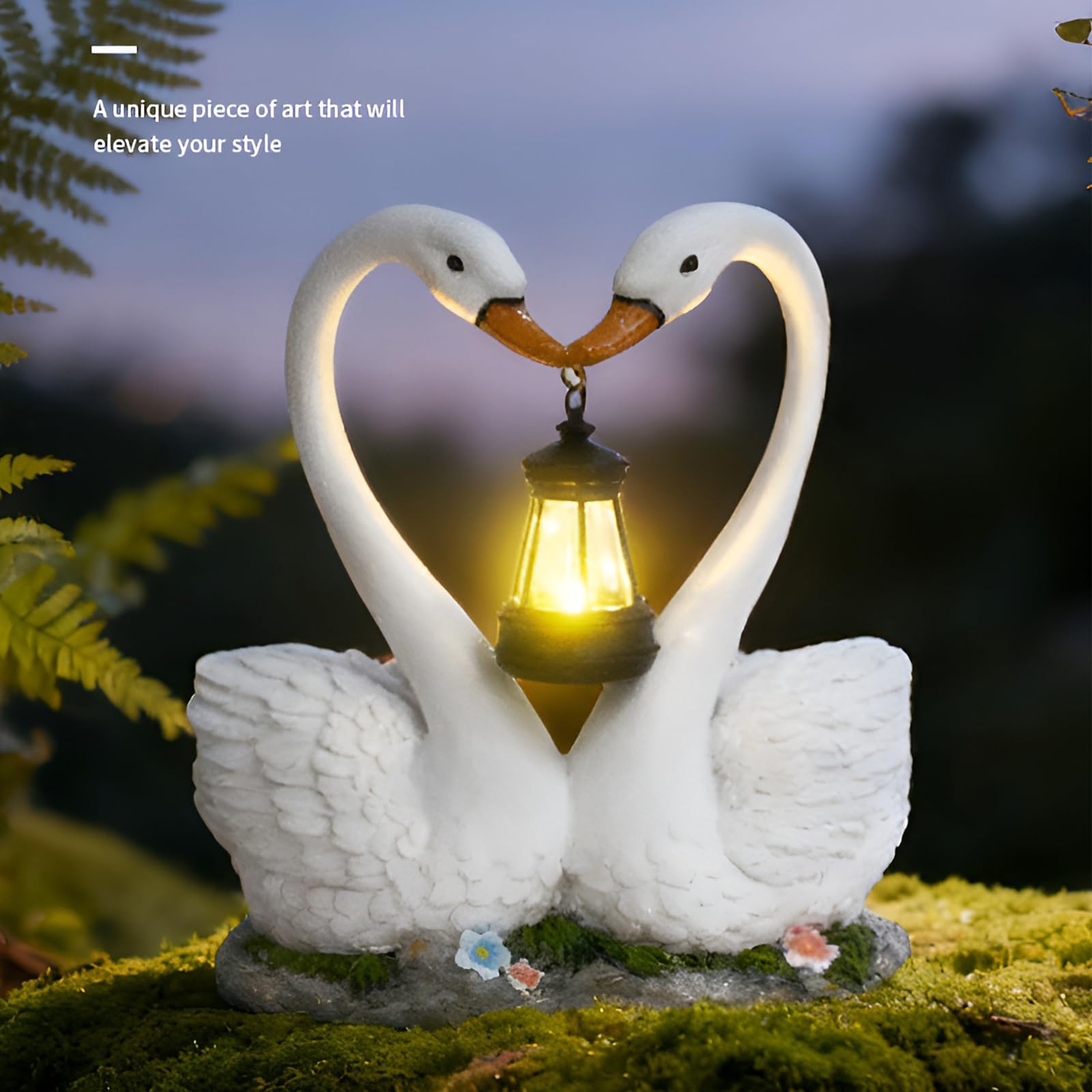 Statuetta da giardino a energia solare con lanterna a LED, in resina, coppia, stile 1