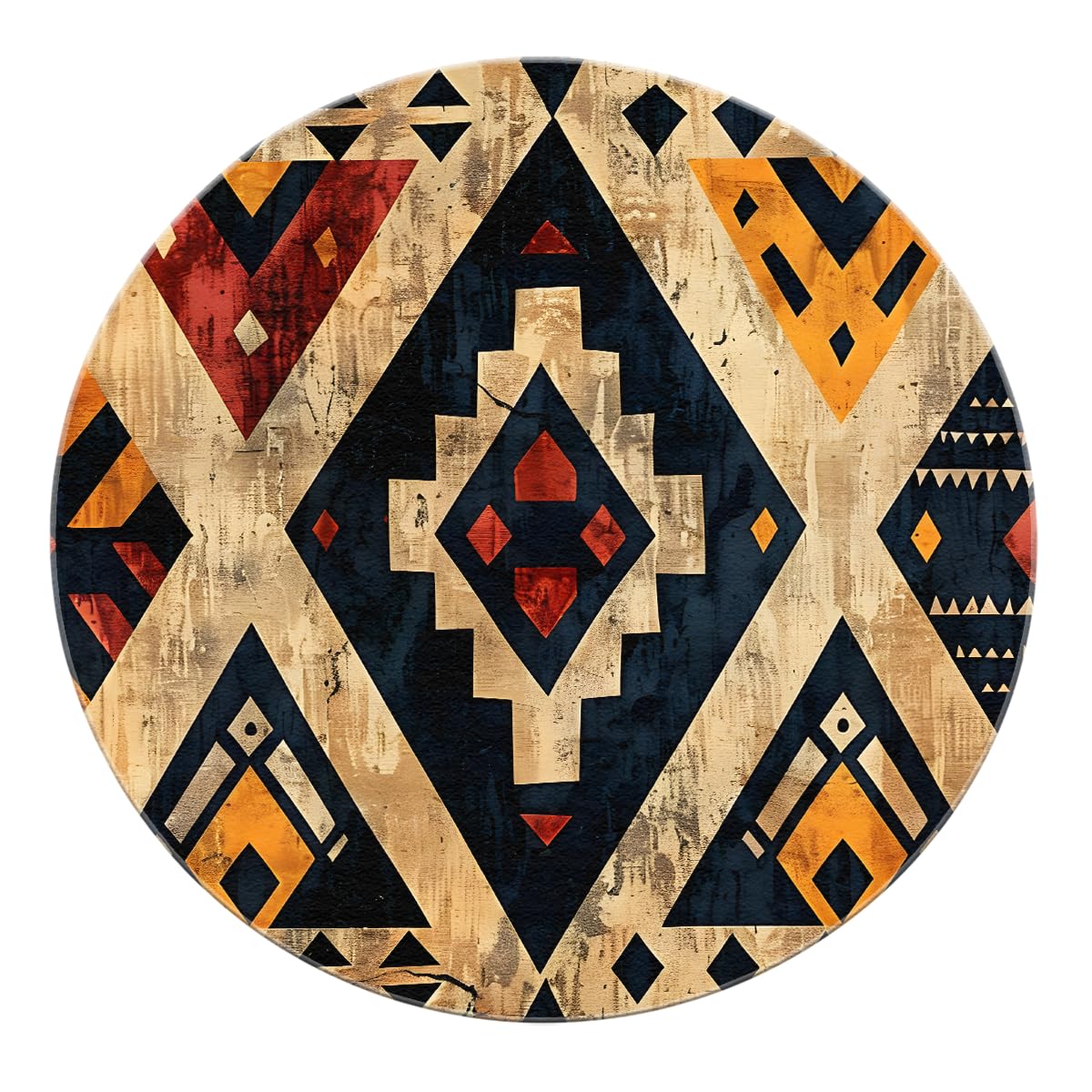 Dywaniki okrągłe 150 cm (okrągły) zmywalny dywan plemienny południowo-zachodni aztecki geometryczny wzór cienki dywan vintage boho etniczny styl dywany do salonu jadalni
