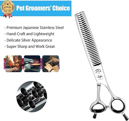 Miniatura 3 de PURPLRBIRD Tijeras rectas de aseo para perros de 7 pulgadas, tijeras texturizantes para adelgazar mascotas, seguridad profesional, punta roma, corte