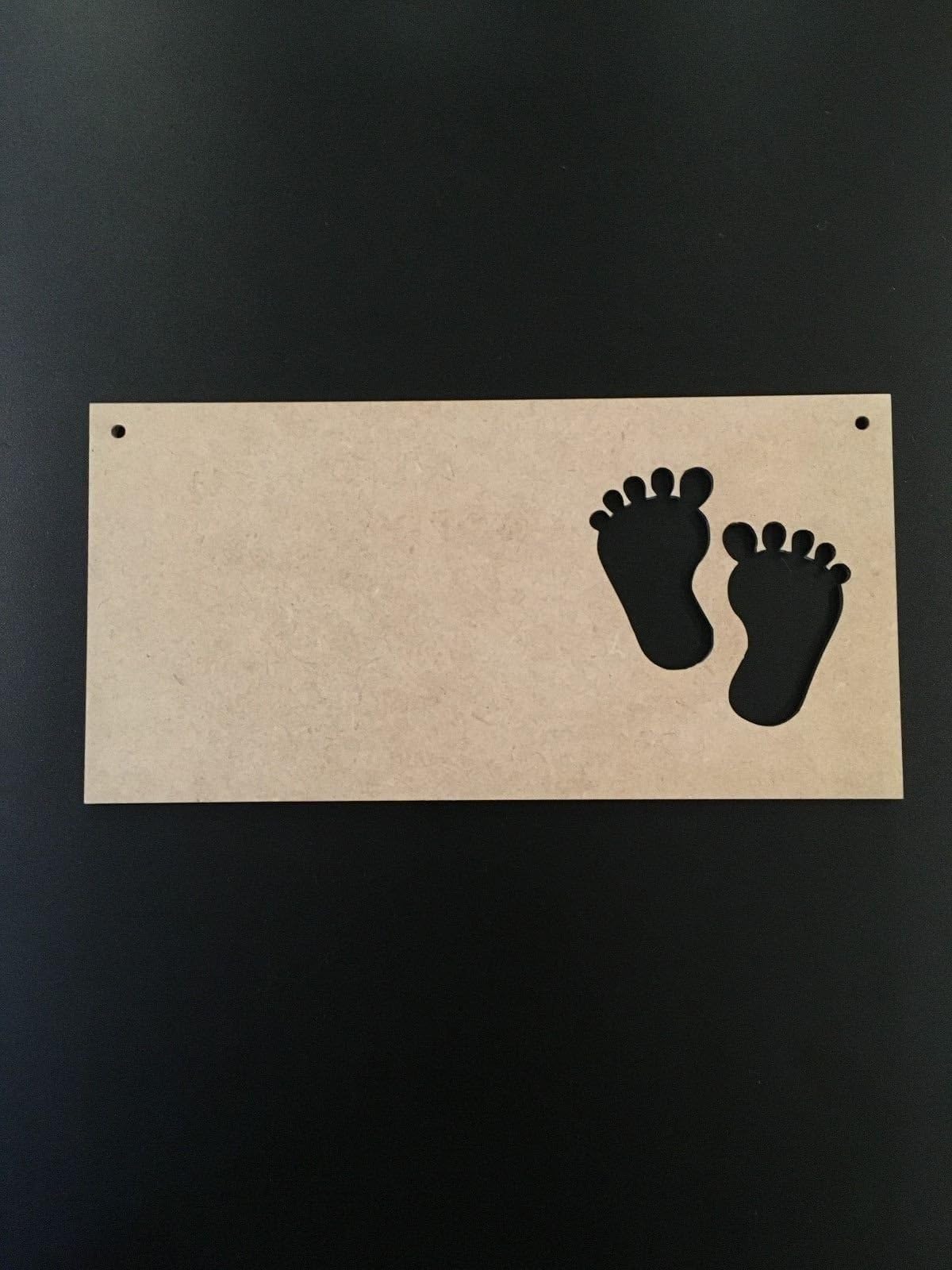 20cm x 10cm Wooden 3mm MDF Blank Plaque for Crafts Baby Feet Cutout (10)