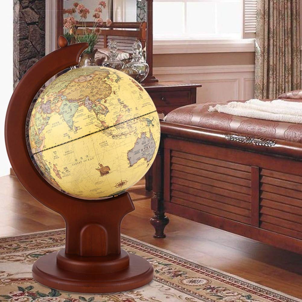 Globes du monde en bois massif rétro, ornement de carte, taille moyenne, HD, bureau, salon, salle d'étude, modèle 9 pouces