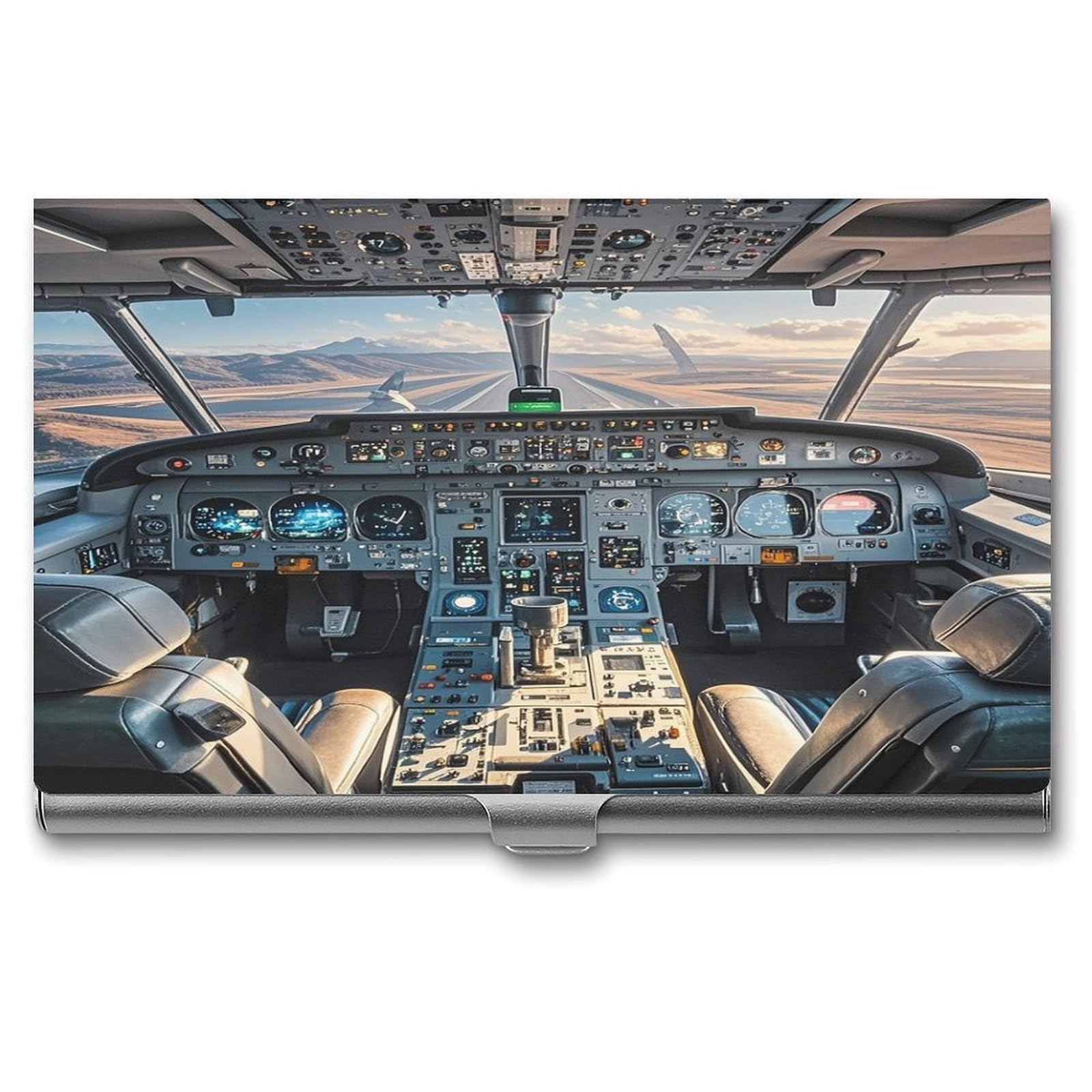 FekiLoot Airplane Cockpit Business Card Holder for Men Women Metal Slim Organizer Business Card Carrier Wallet Name Cards Holder Retro Slim Pocket Purse Small Portable Card Case