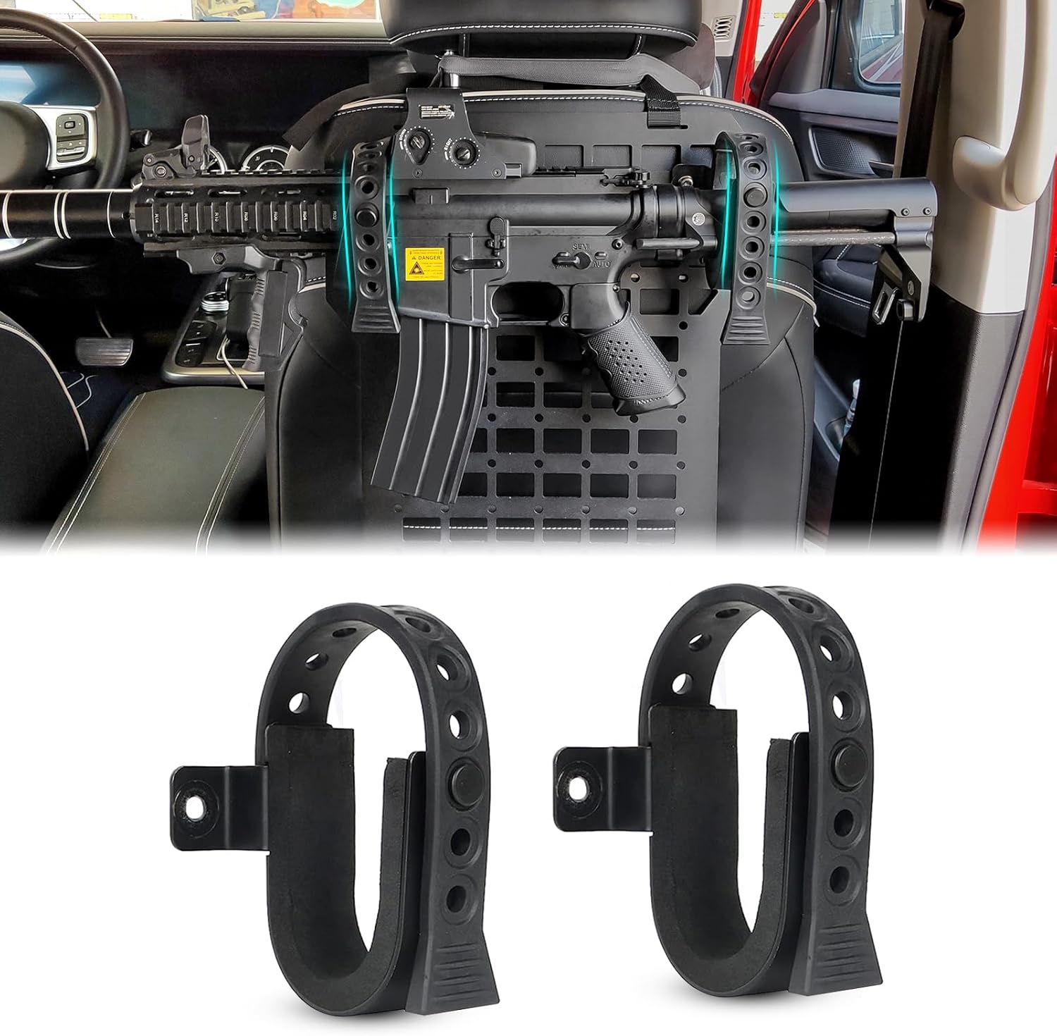 Gun Racks Mount for MOLLE Panels Adjustable Buckle Rubber Strap Fit Rifles, Bows, Long Tools Store Away