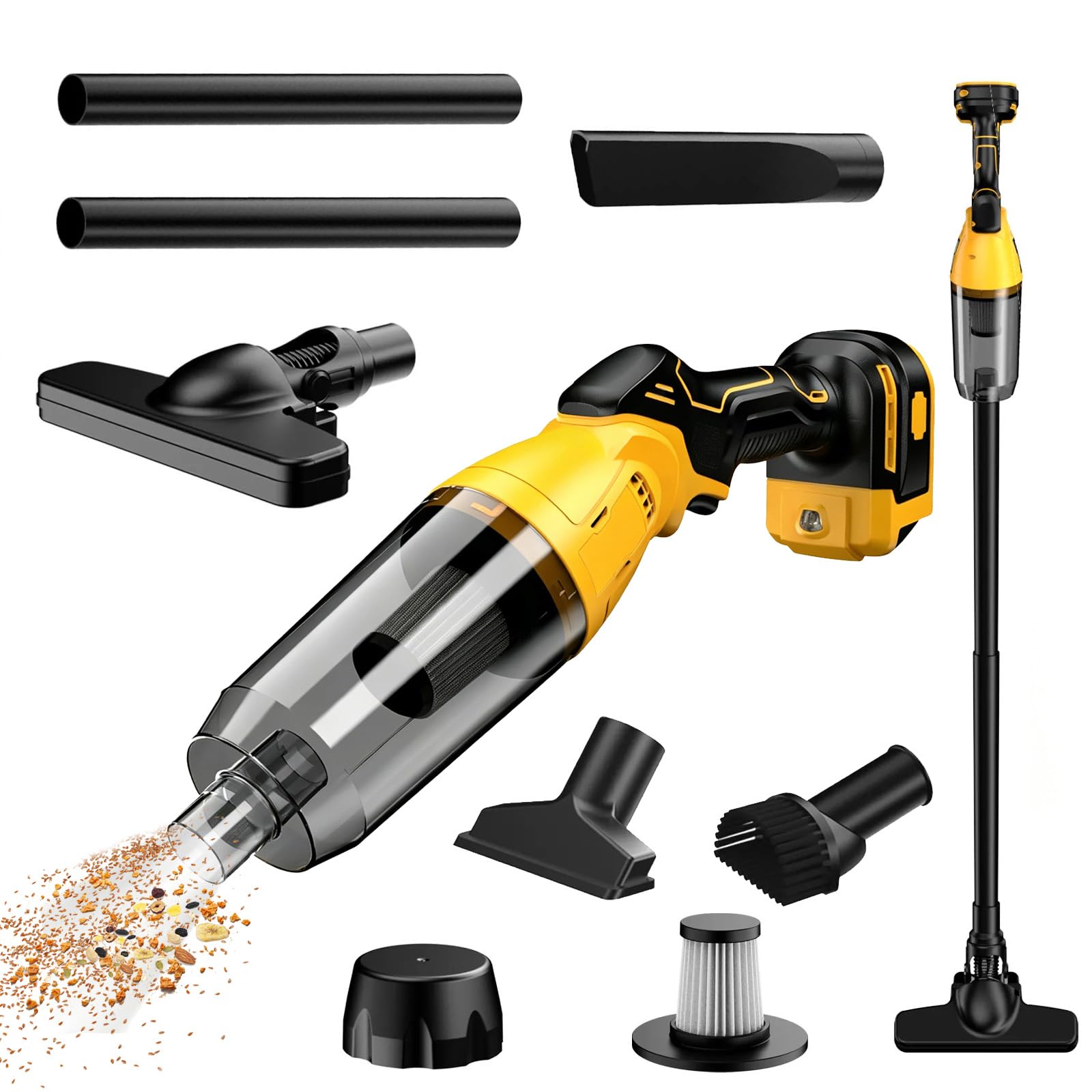 Aspiradora con batería compatible con Dewalt 18 V 20 V, 22000 Pa, aspiradora de mano portátil con 4 boquillas y depósito de polvo de 600 ml, aspiradora para pelo de animales, alfombras, suelos duros