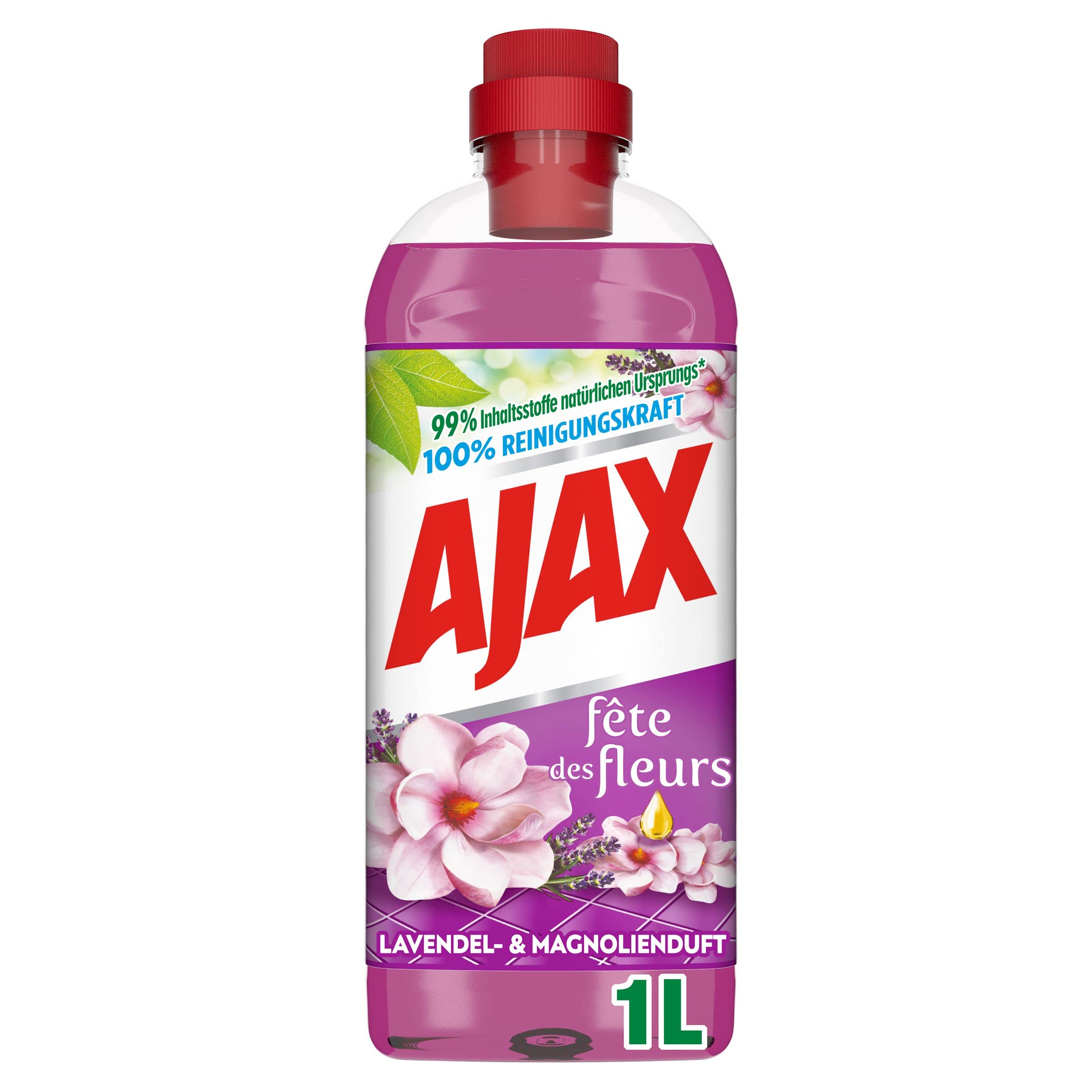 Ajax Limpiador multiusos de lavanda y magnolia, Fête des Fleurs, limpiador multisuperficie, paquete de 12 unidades (12 x 1 l)