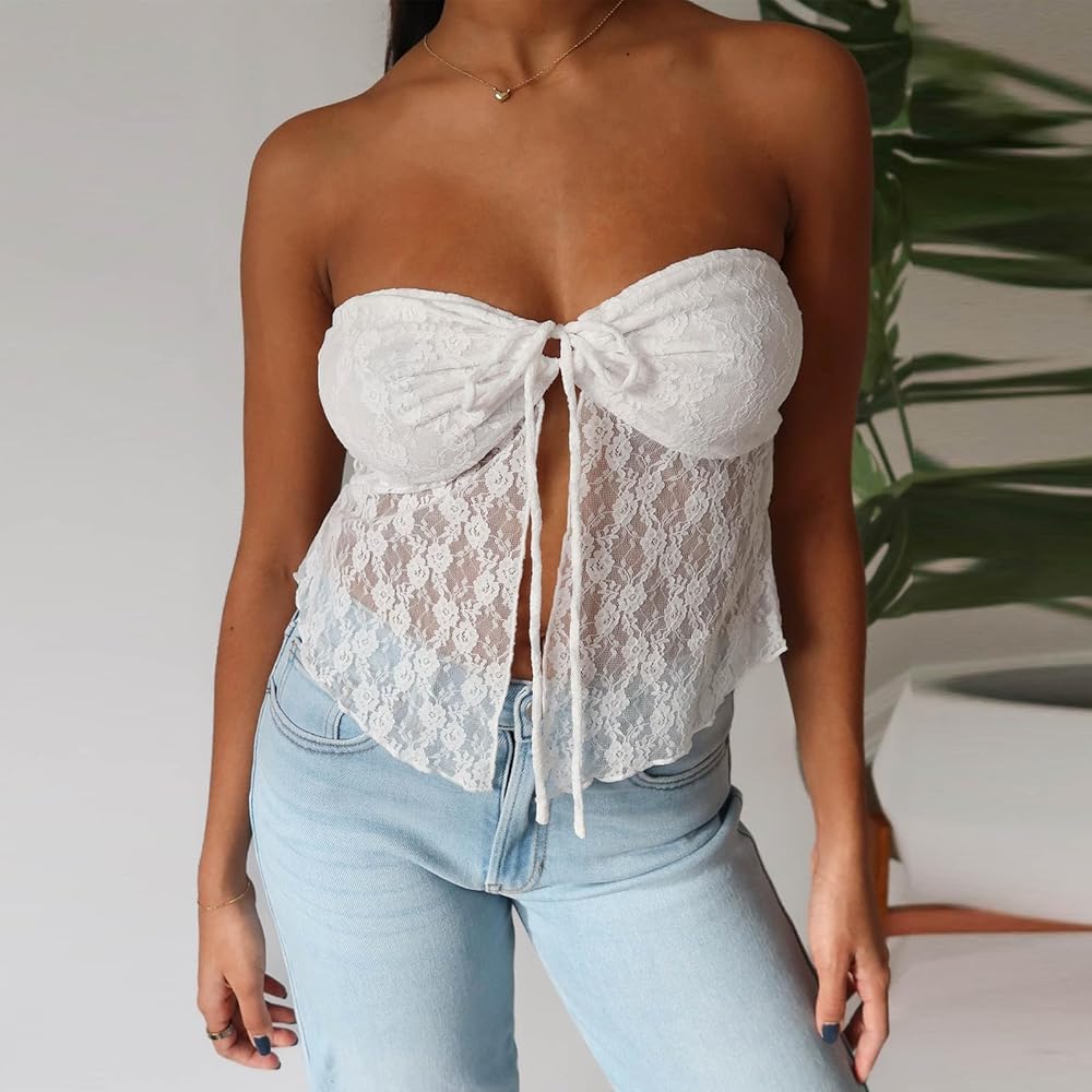 theredthread ホワイト S split lace tops THEREDTHREAD / ザレッドスレッド】S split lace tops