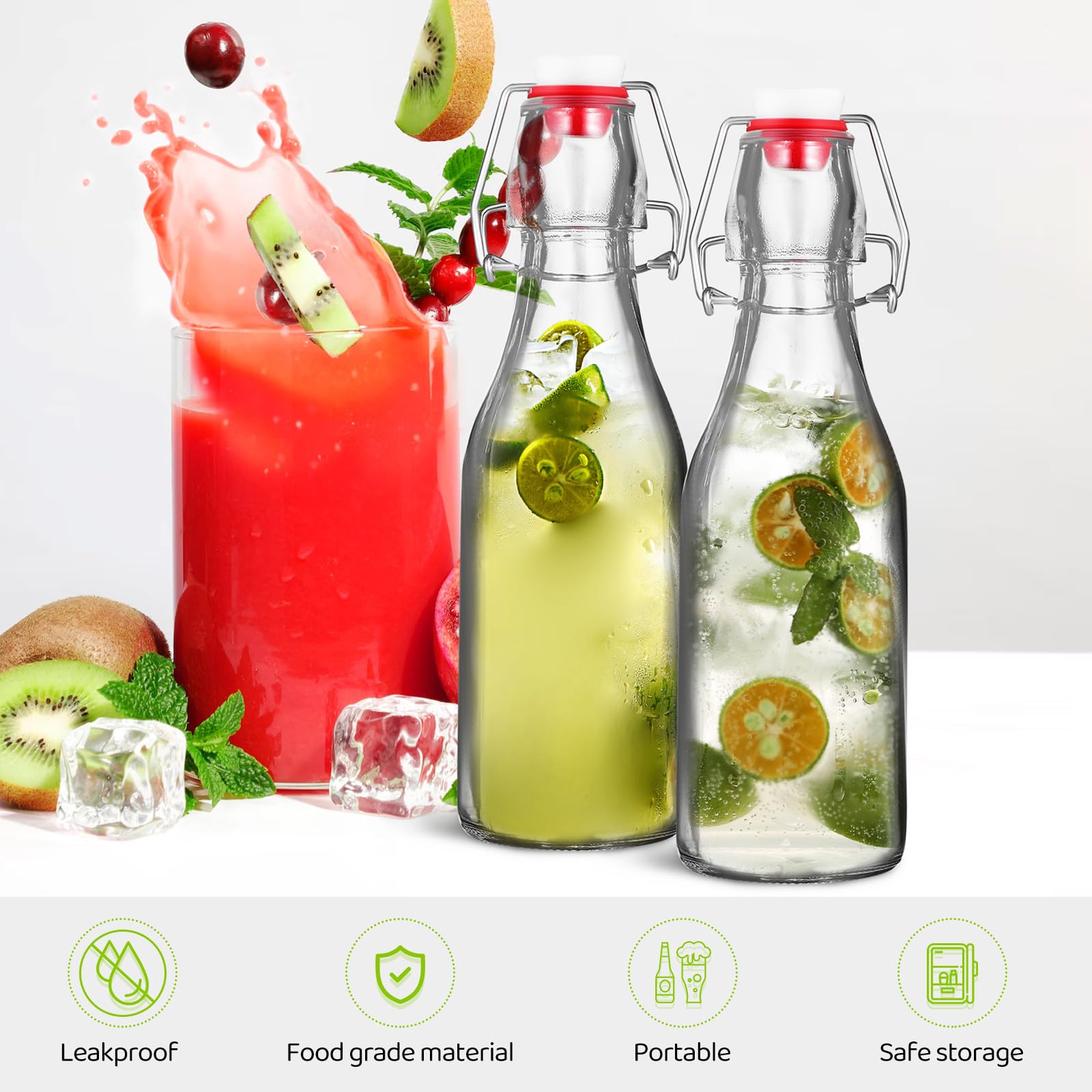 Glasflaschen mit Reinigungsbürste Auslaufsicher 250ml mit Bügelverschluss 6 Stück für Picknick und Garten Grillen