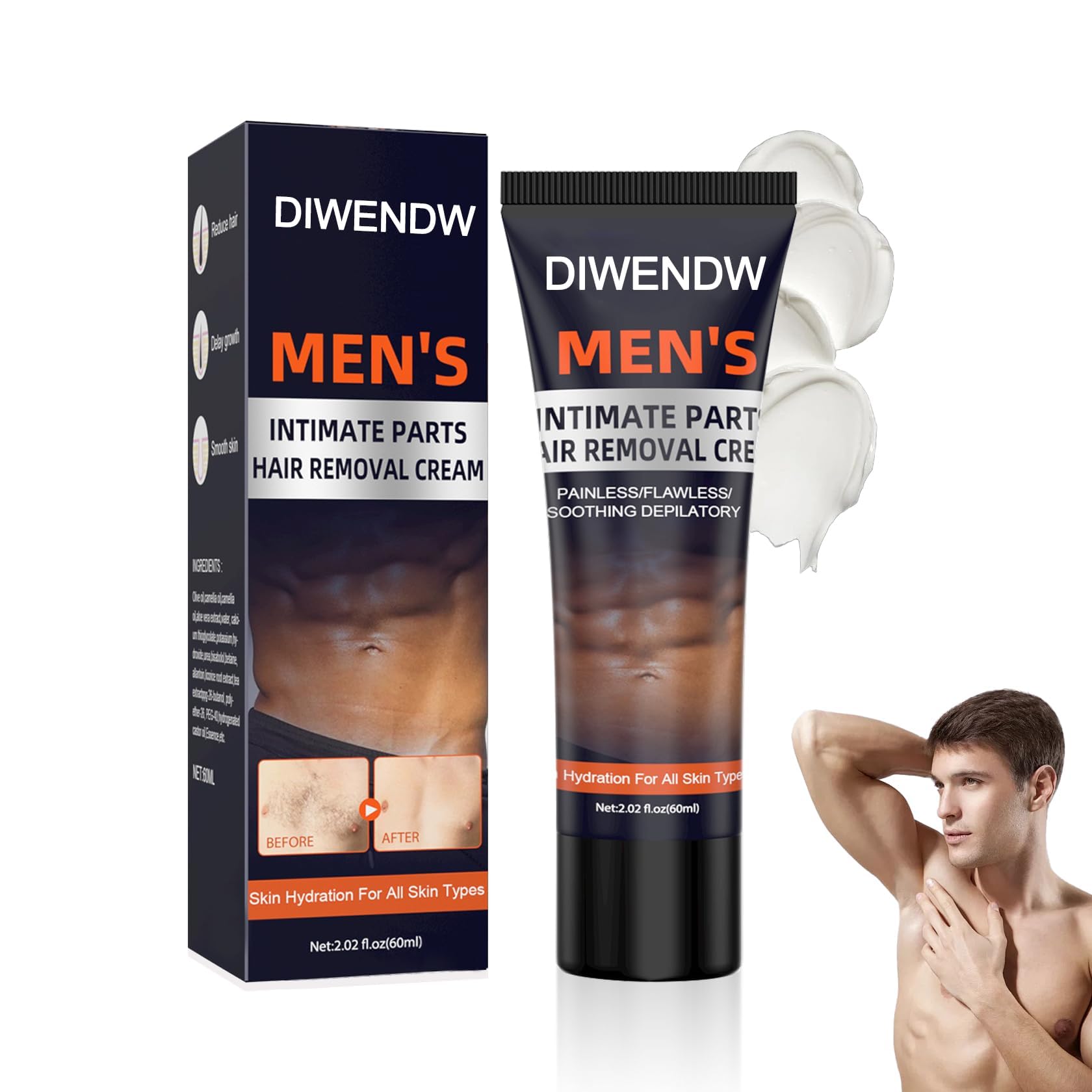 NALACAL Hair Removal Cream for Men, Effective Depilatory Solution for Unwanted Coarse Body Hair, Ideal for Intimate/Private Areas, At-Home Body Hair Removal Cream for Smooth Skin