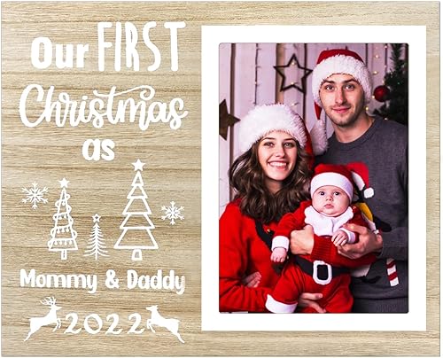 Miniatura 1 de Xunboo Marco de fotos para bebé de 1 Navidad, marco de primera Navidad para nuevos padres, marco de fotos de madera natural para la familia recién