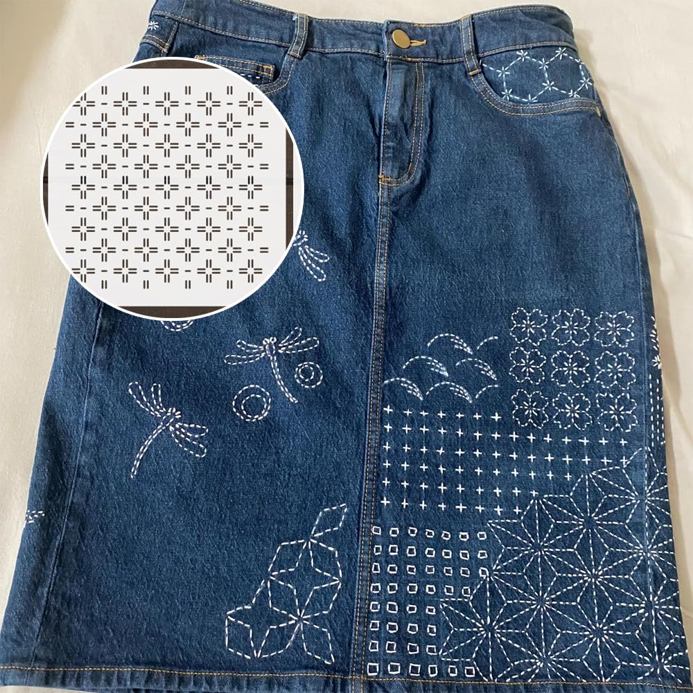 Stencil Sashiko,8 Modelli Riutilizzabili in Plastica per Ricamo e Cucito 12,9 x 12,9 cm Motivi Geometrici Ldeale per Lavori Artigianali e Regali